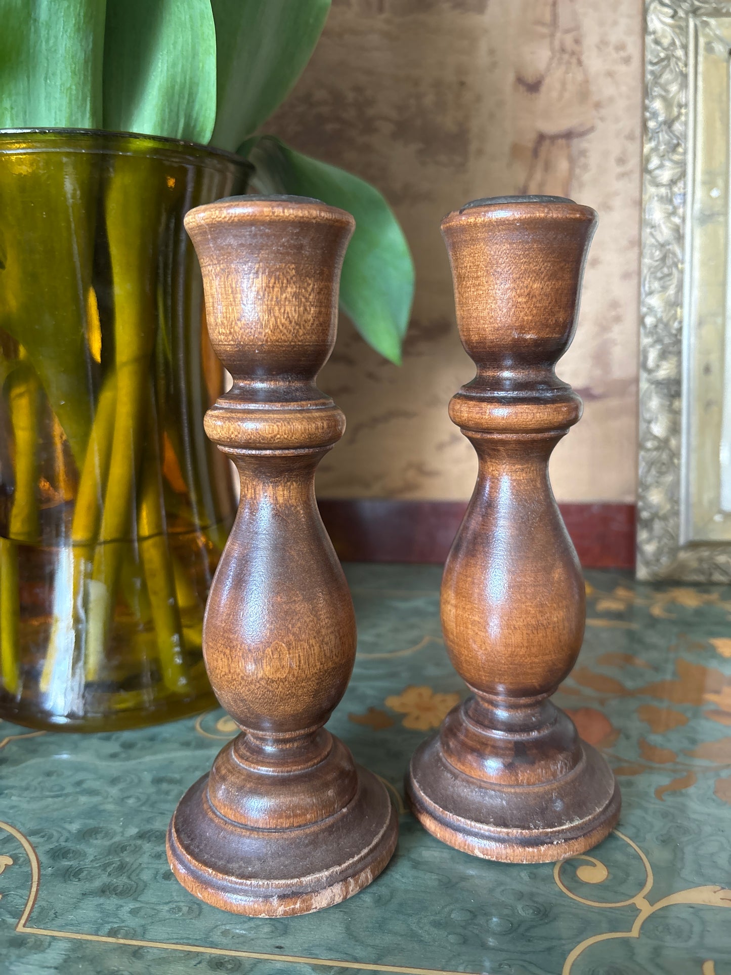 Vintage Wooden Walnut Candlesticks