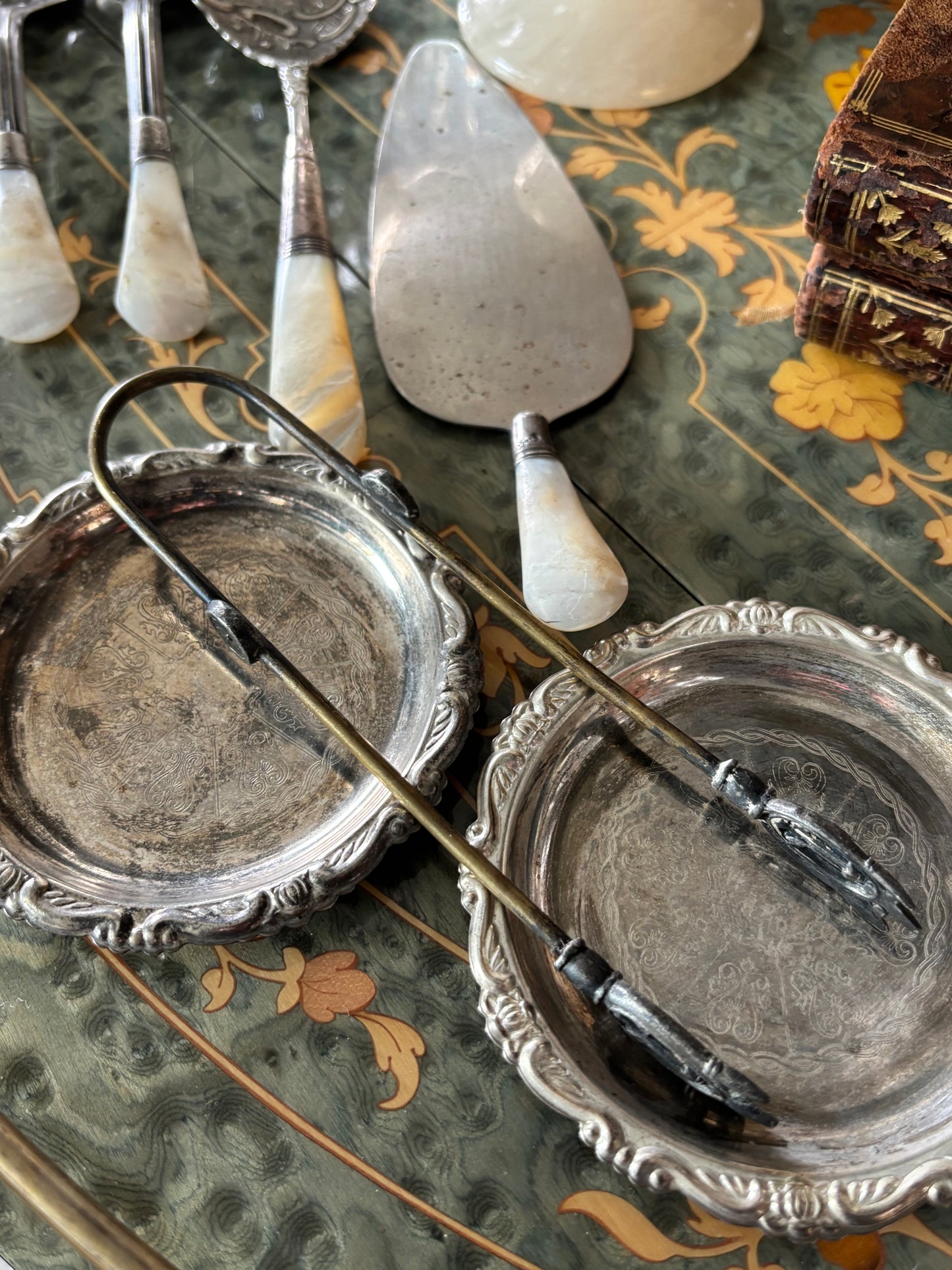 Vintage Ornate Etched Silver Plate Italian Small Tray or Catch All