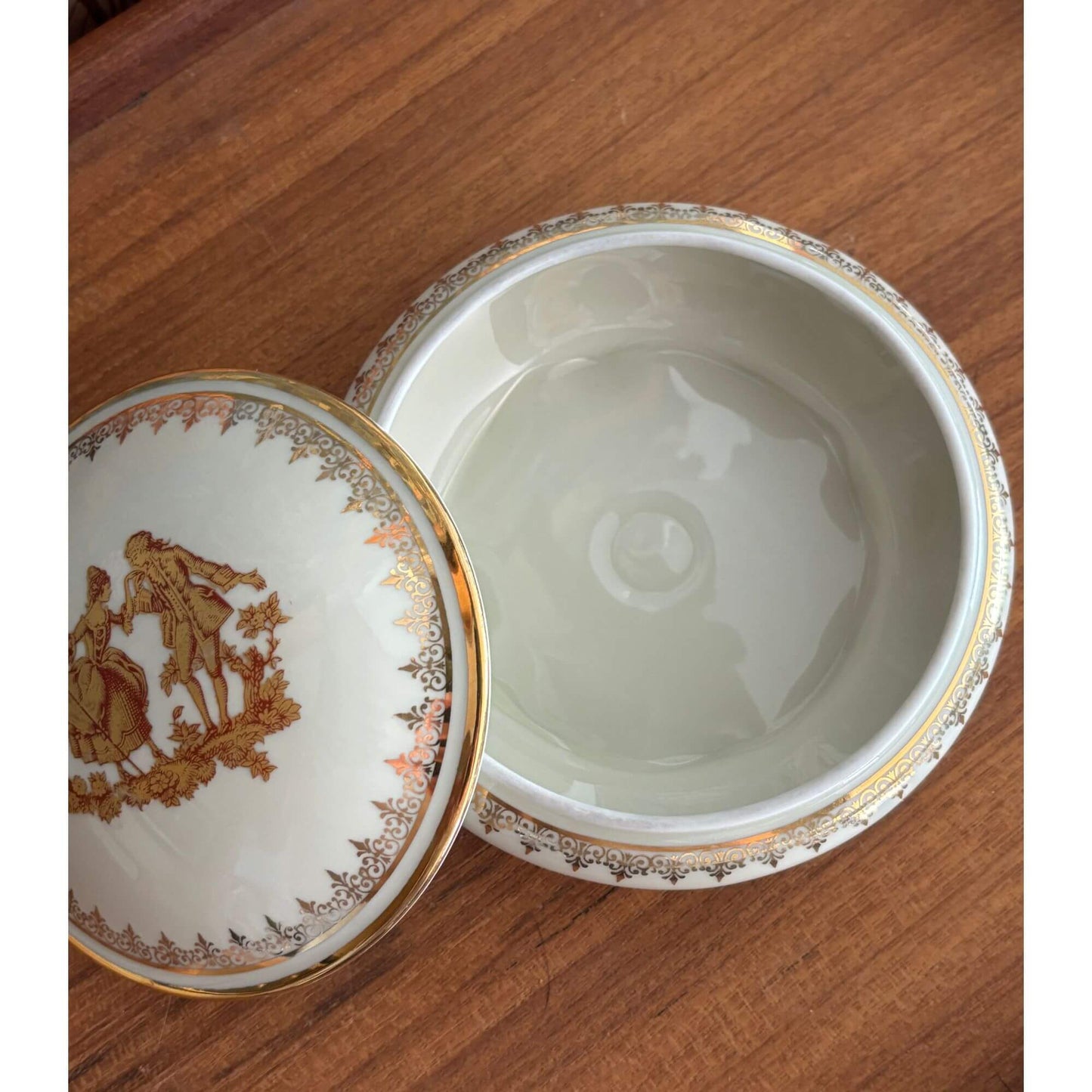 Vintage French Limoges Porcelain Courting Couple Lidded Dish image 3