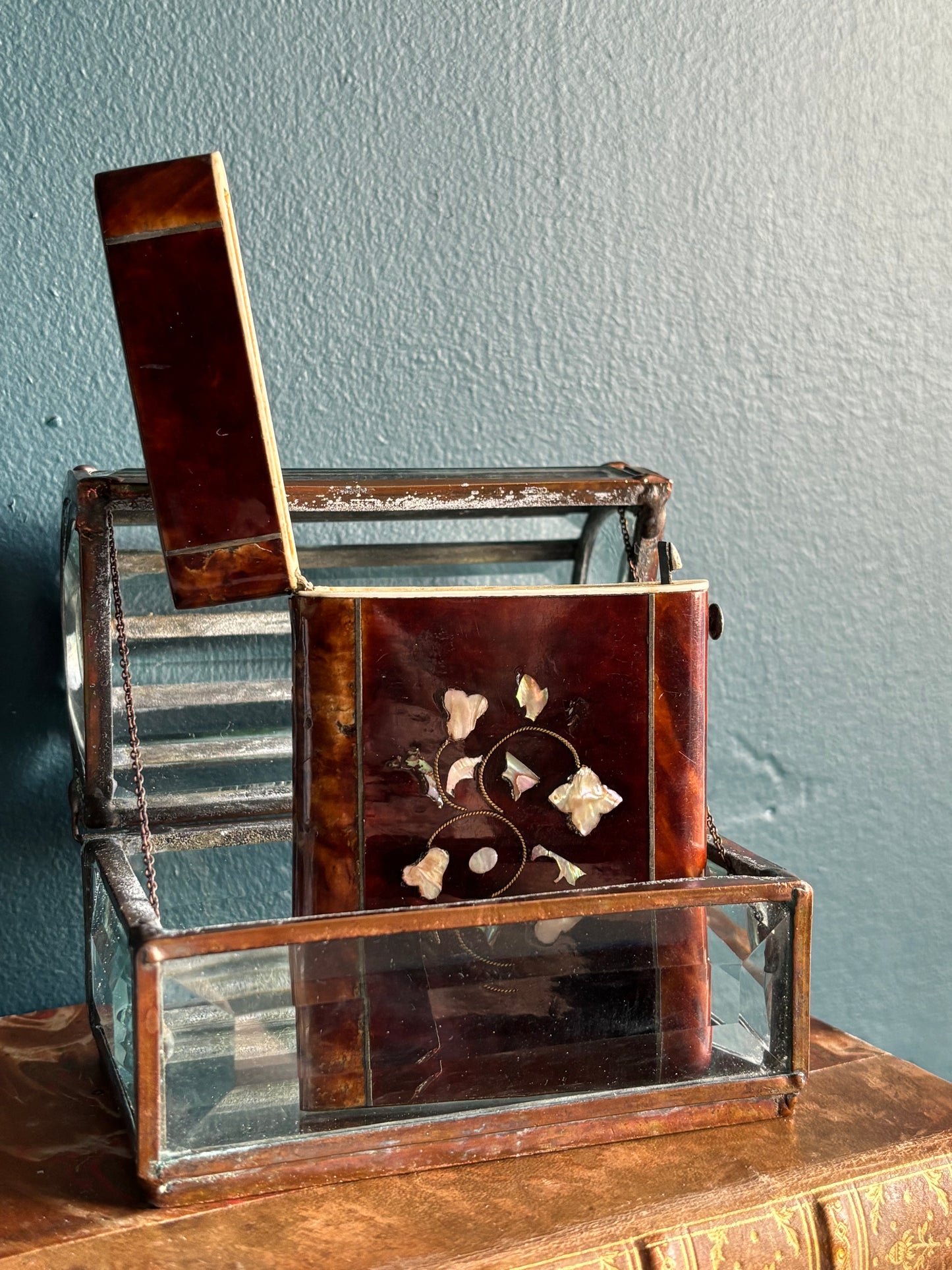 Antique Faux Tortoise & Abalone Inlay Card Case