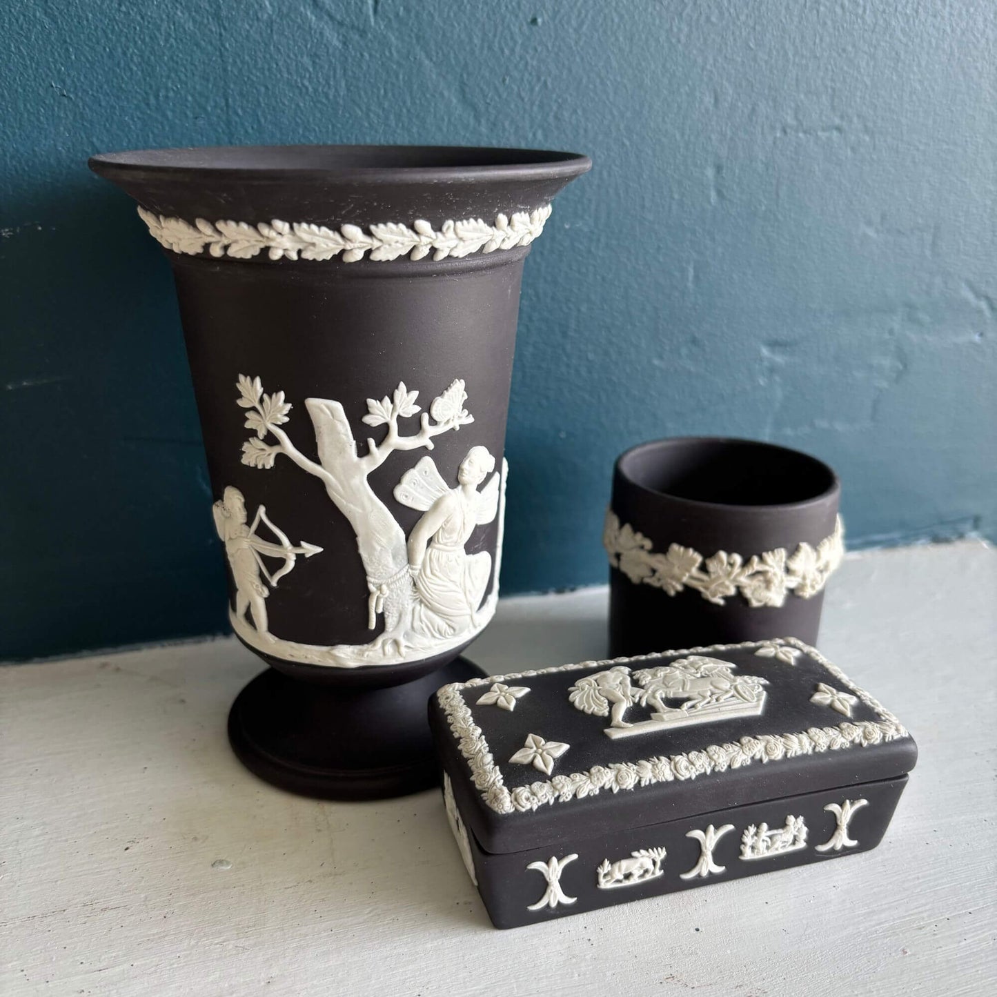 Vintage Black Wedgwood Jasperware Small Match Holder image 2