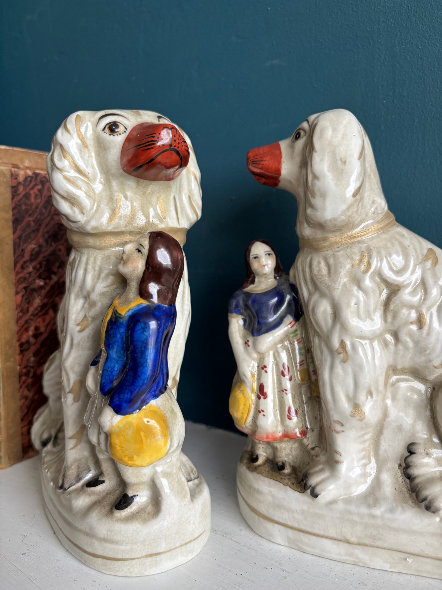 RESERVED Pair of Antique Staffies w/ Royal Children