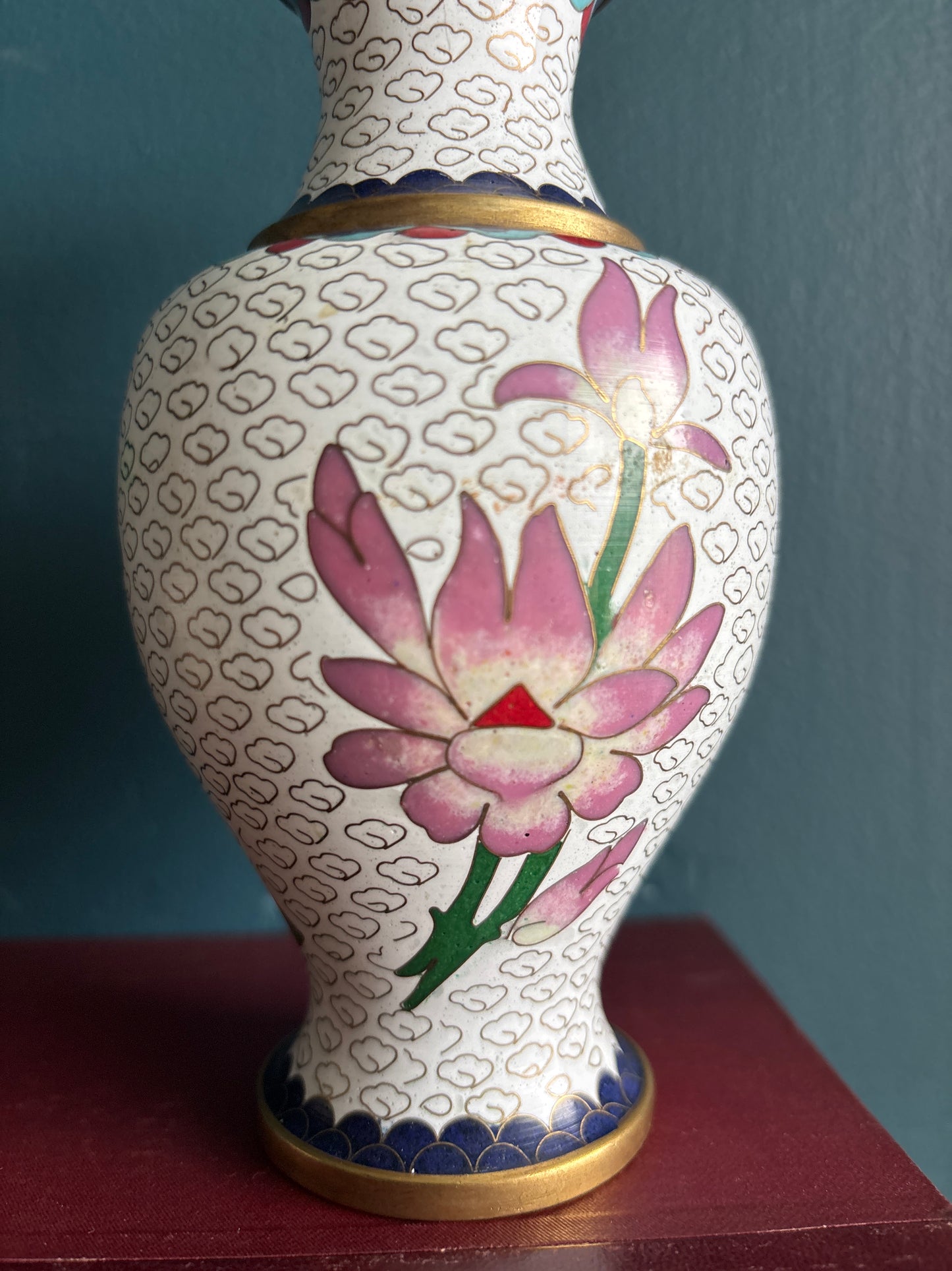 Cloisonné Bird & Floral White Vase