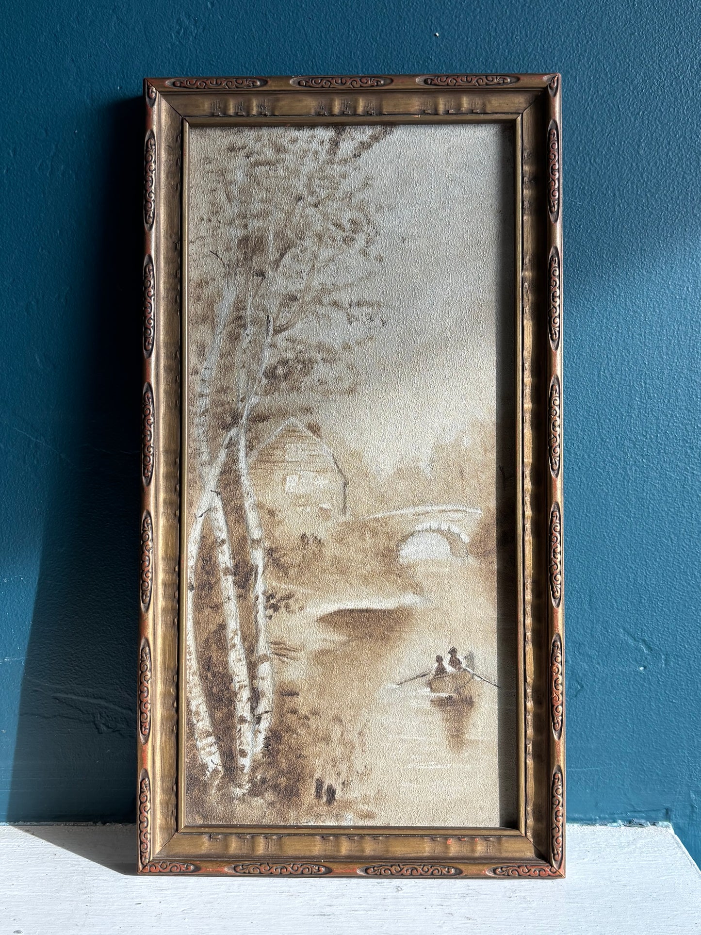 Early Vintage Sepia Tone Framed Oil Painting