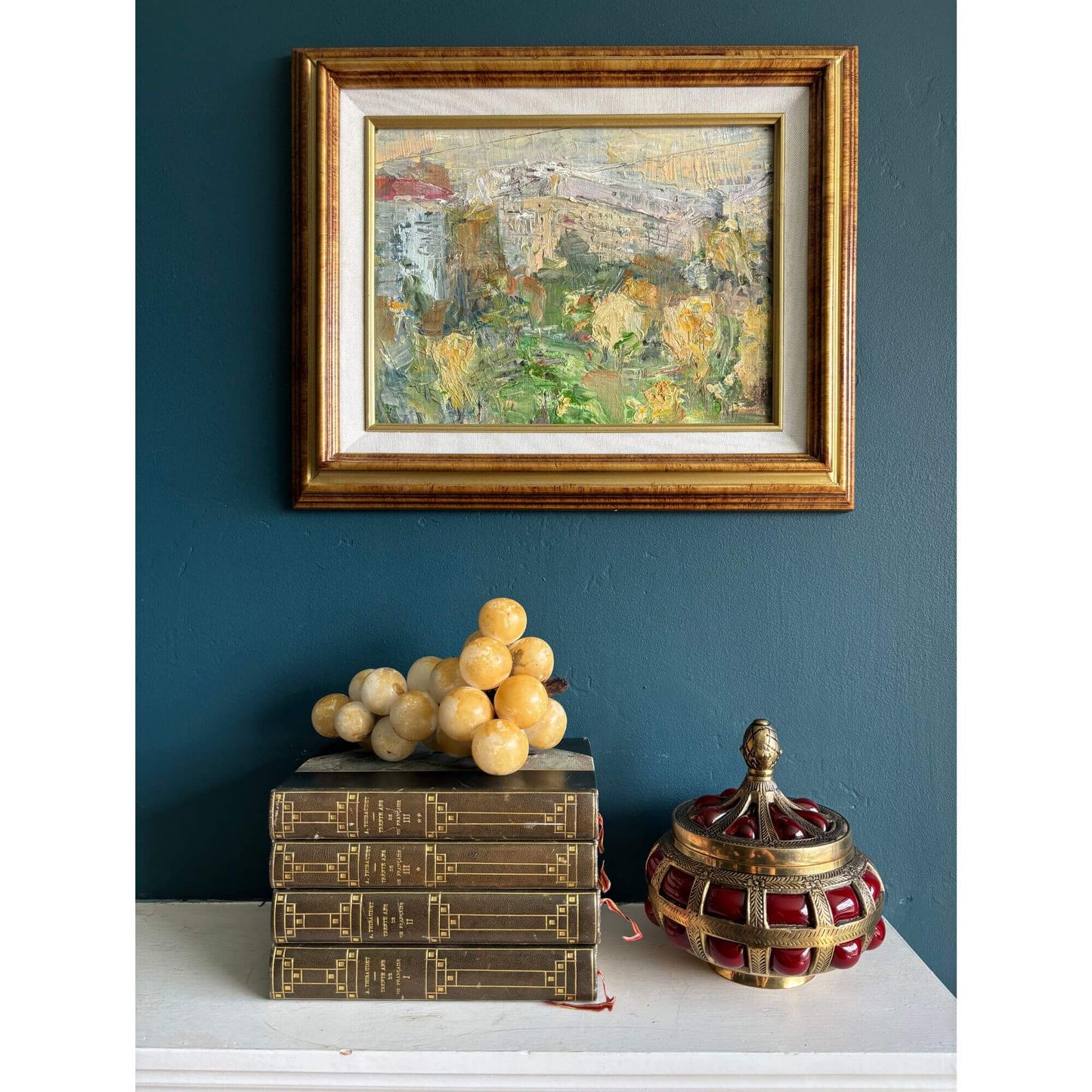 Stunning Vintage Ruby Red Bubble Glass Brass Jar image 8