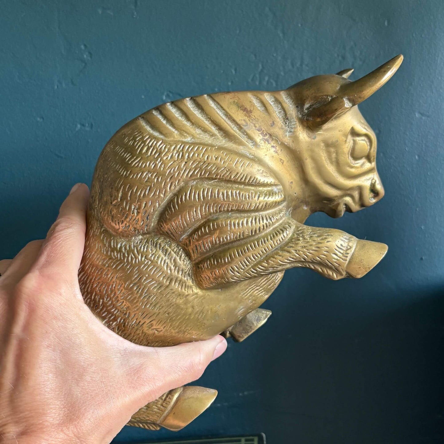 Stunning Vintage Large 12" Solid Brass Charging Bull image 6