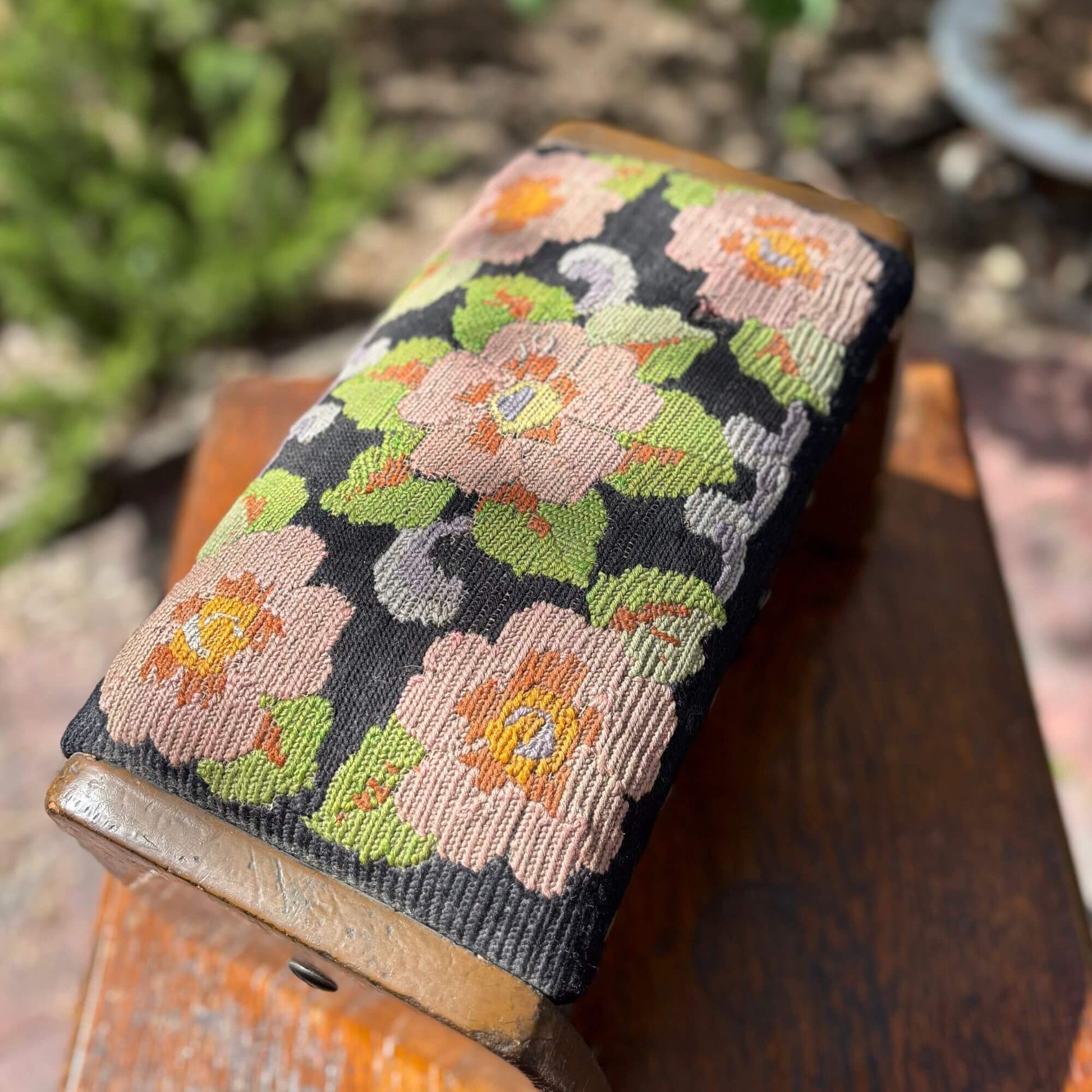 Antique Floral Upholstered Cushion Wooden Footstool image 7