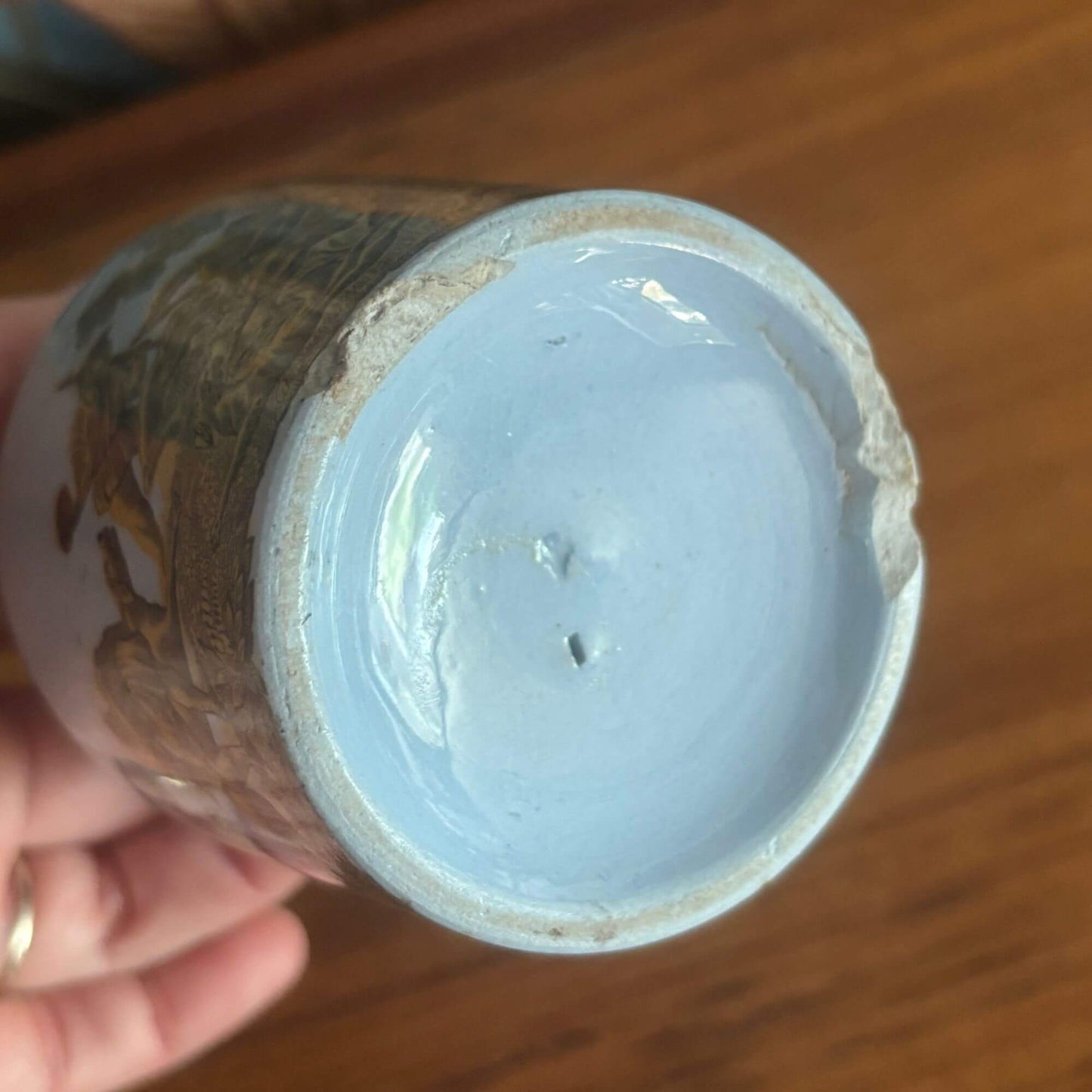 Antique Blue Prattware Potted Meat or Mustard Jar w/ Cork image 5