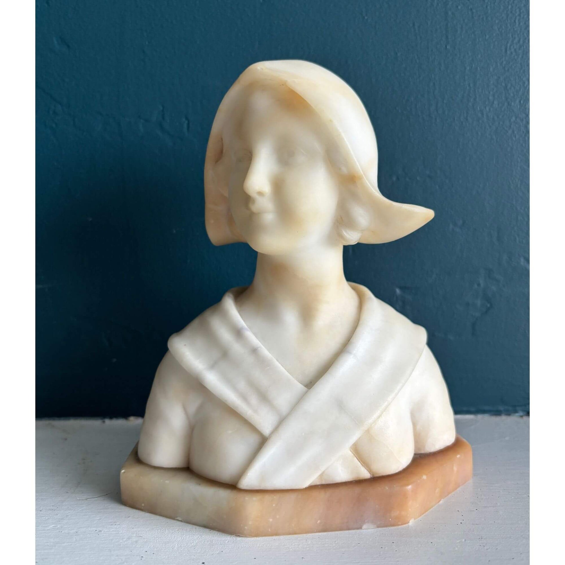 Vintage Signed Enrico Brunelleschi Alabaster Bust Woman image 1