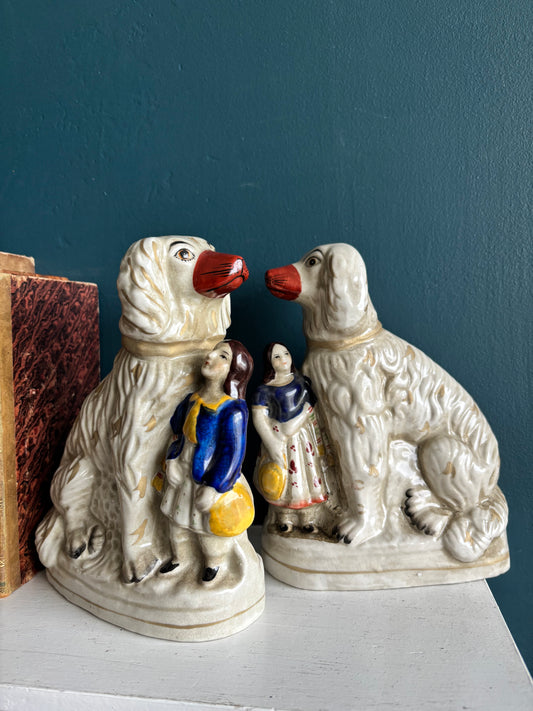 RESERVED Pair of Antique Staffies w/ Royal Children