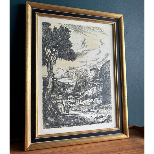 Vintage European Scene Color Lithograph Gold Frame image 0
