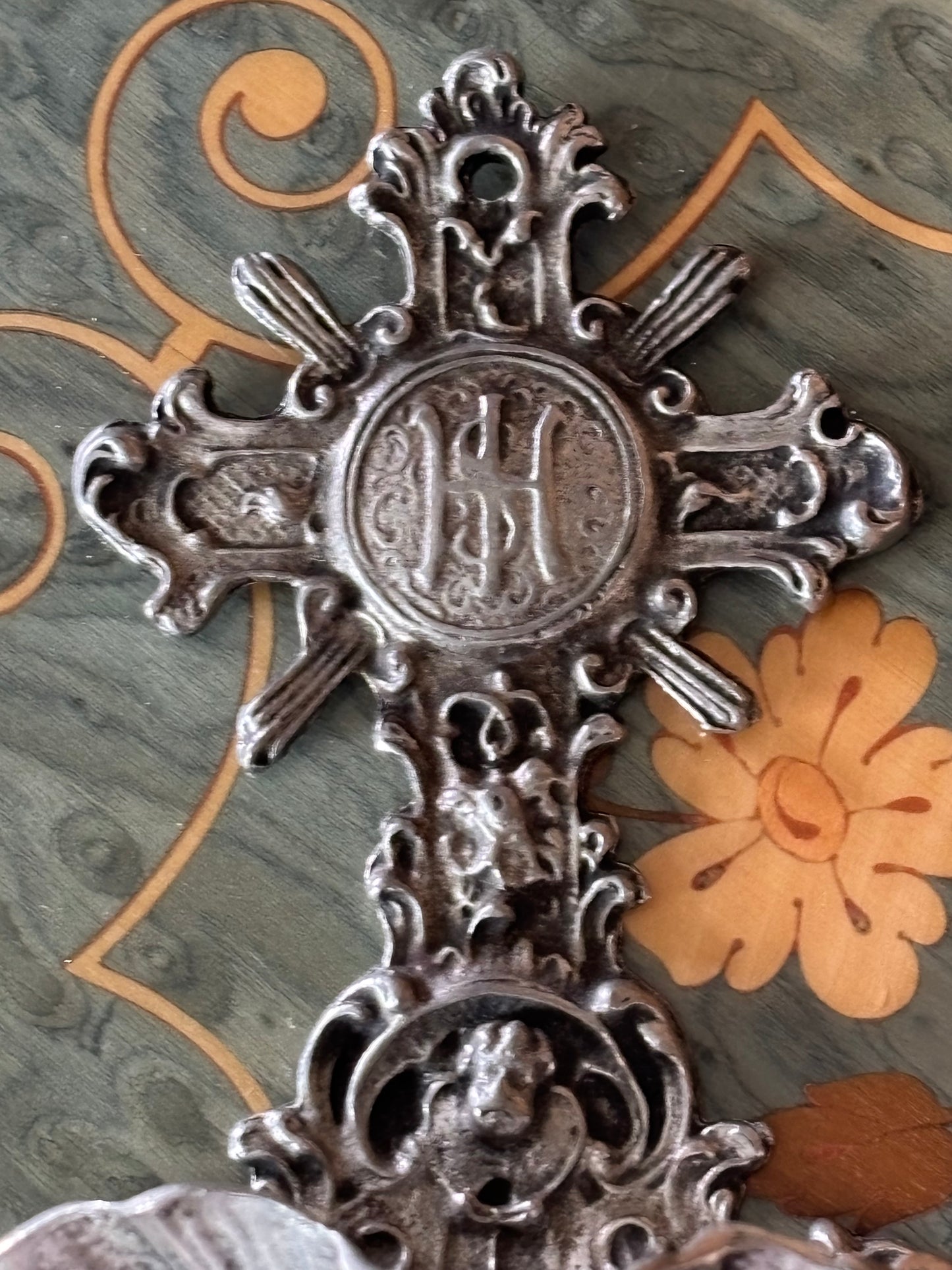 Vintage Pewter Holy Water Font Rococo Style