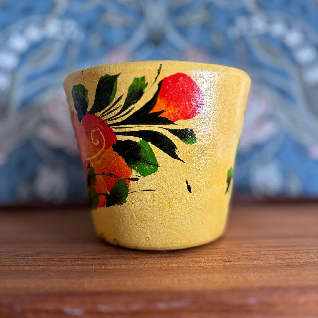 Vintage Yellow Pottery Handpainted Flower Planter image 4