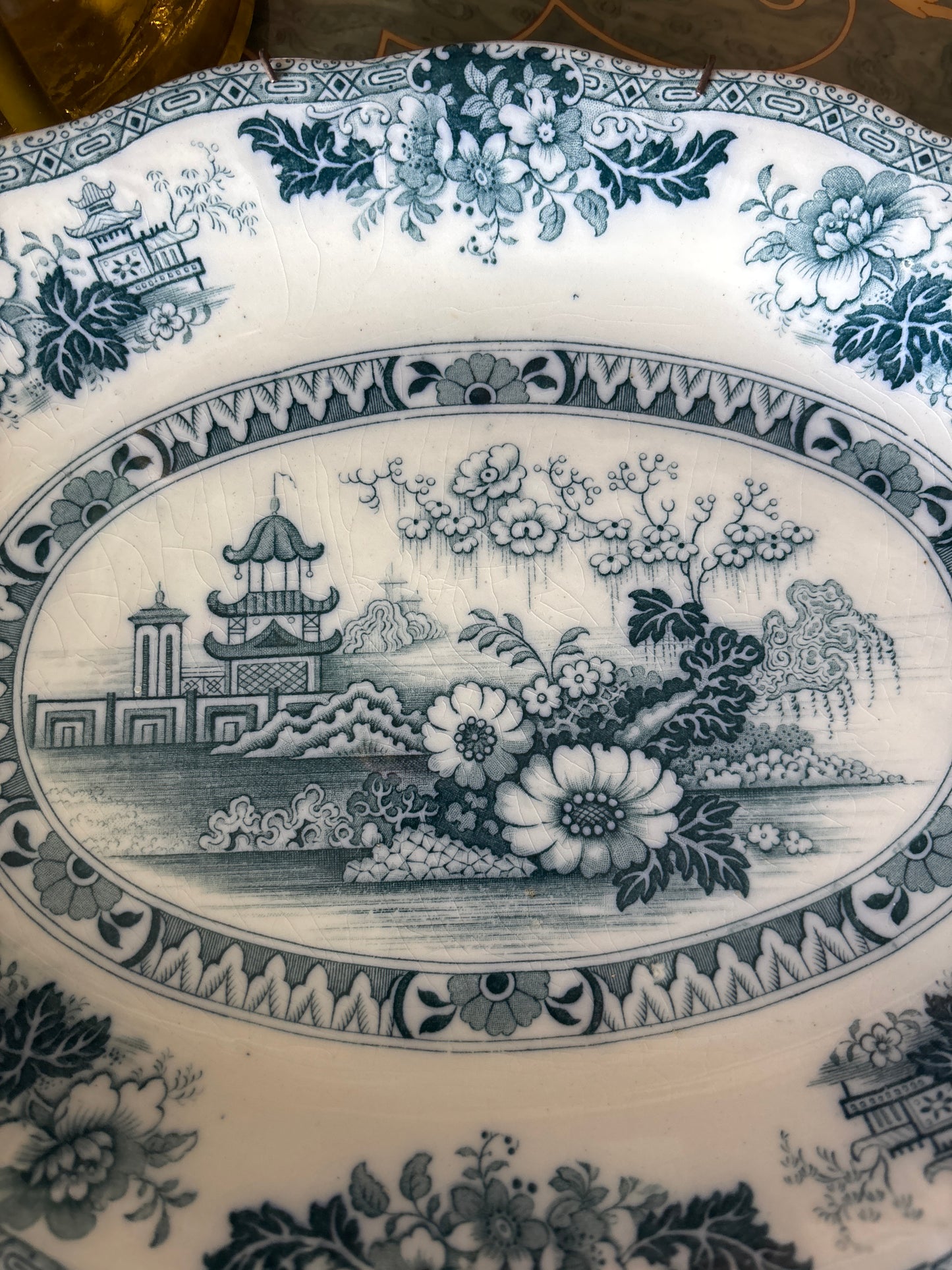 Antique Chinoiserie Royal Staffordshire Blue/Teal Transferware Platter