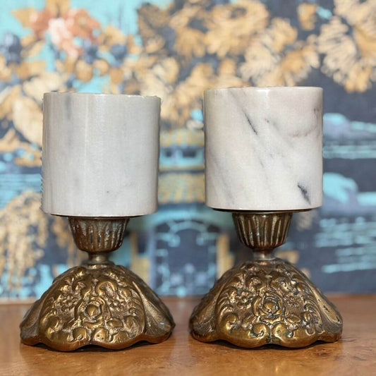 Vintage Marble & Brass Candlesticks image 0