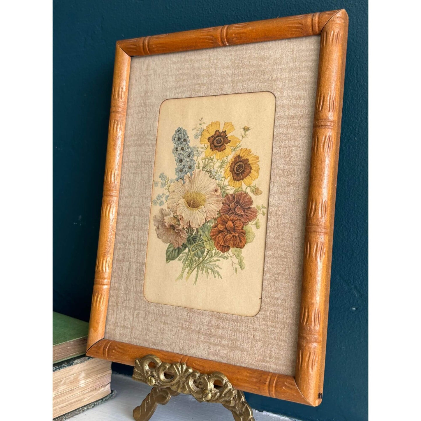 Early Vintage Wooden Frame w/ Floral Print image 1