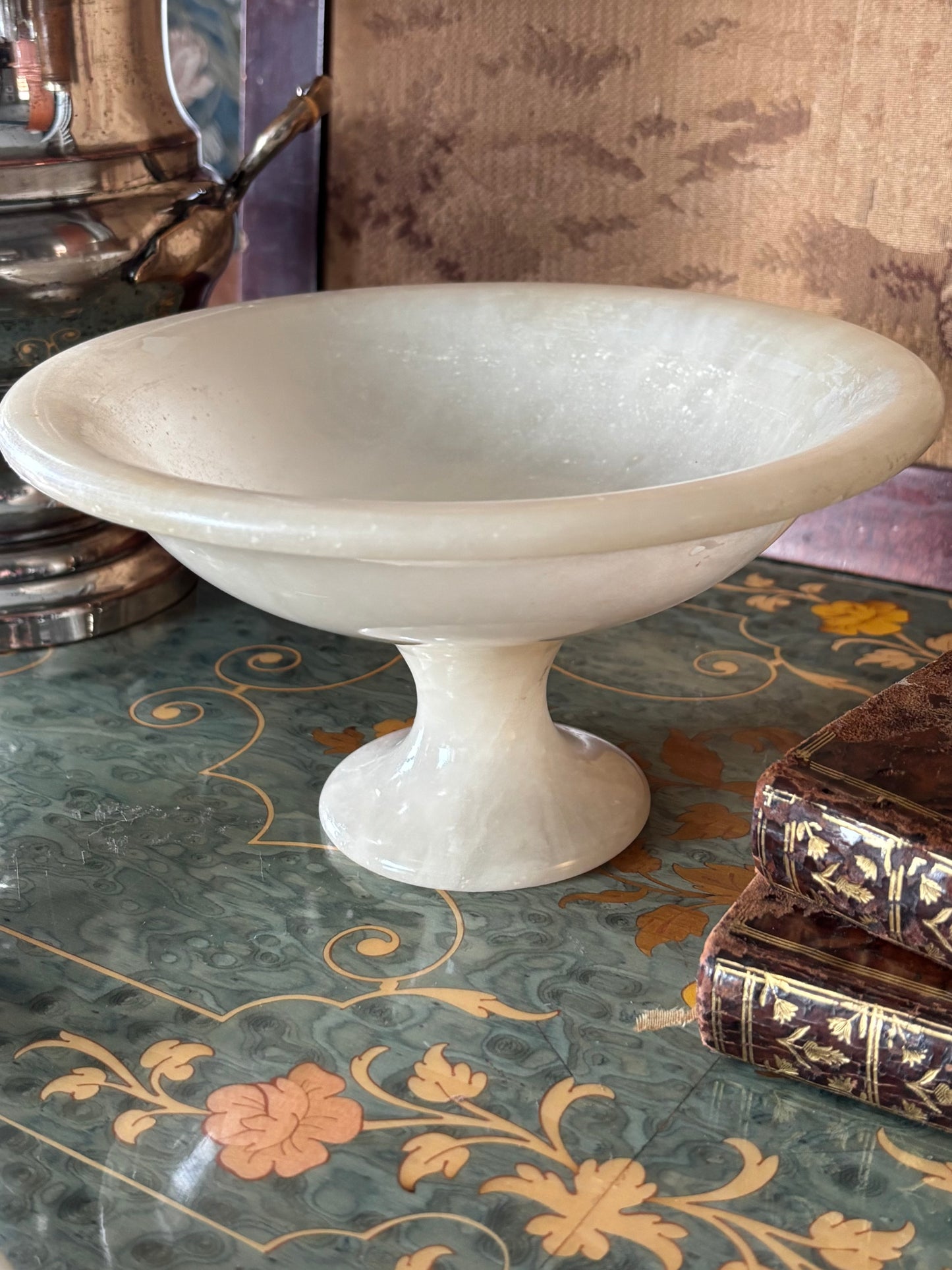 Vintage Alabaster Compote 8" Tazza Pedestal Bowl