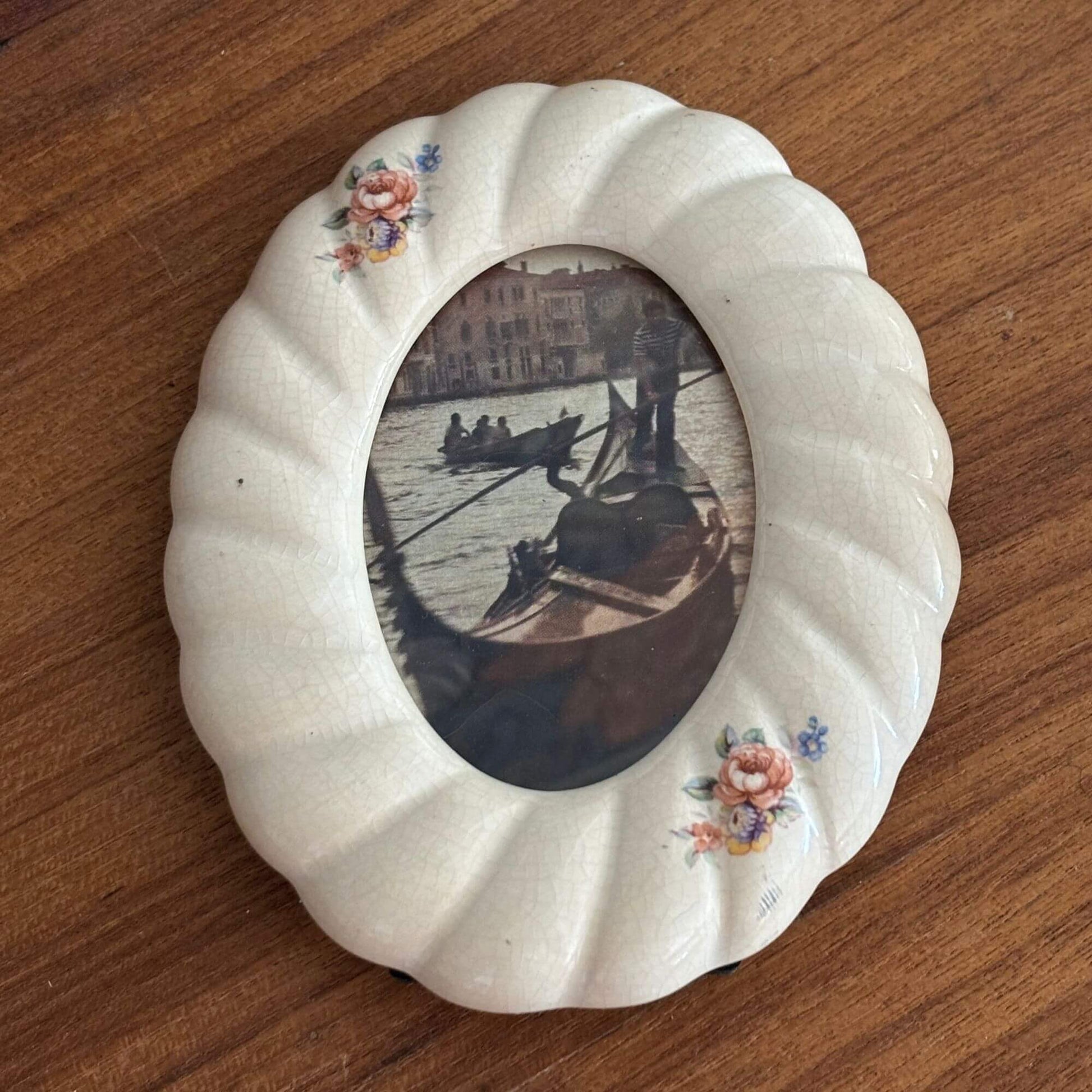 Vintage Scalloped Ceramic Crazed Floral Frame image 1