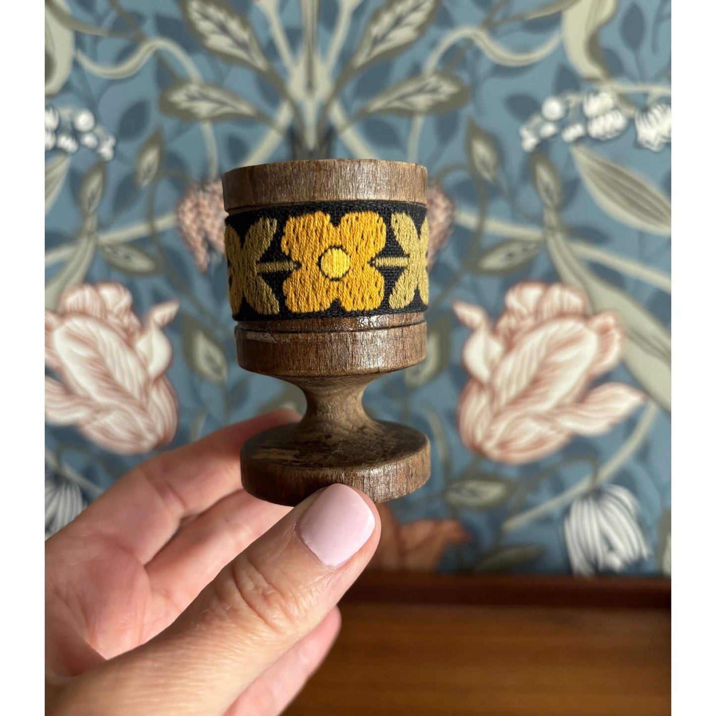 Vintage Tiroler Webkunst Austrian Wooden Egg Cup Holders Set of 4 image 3