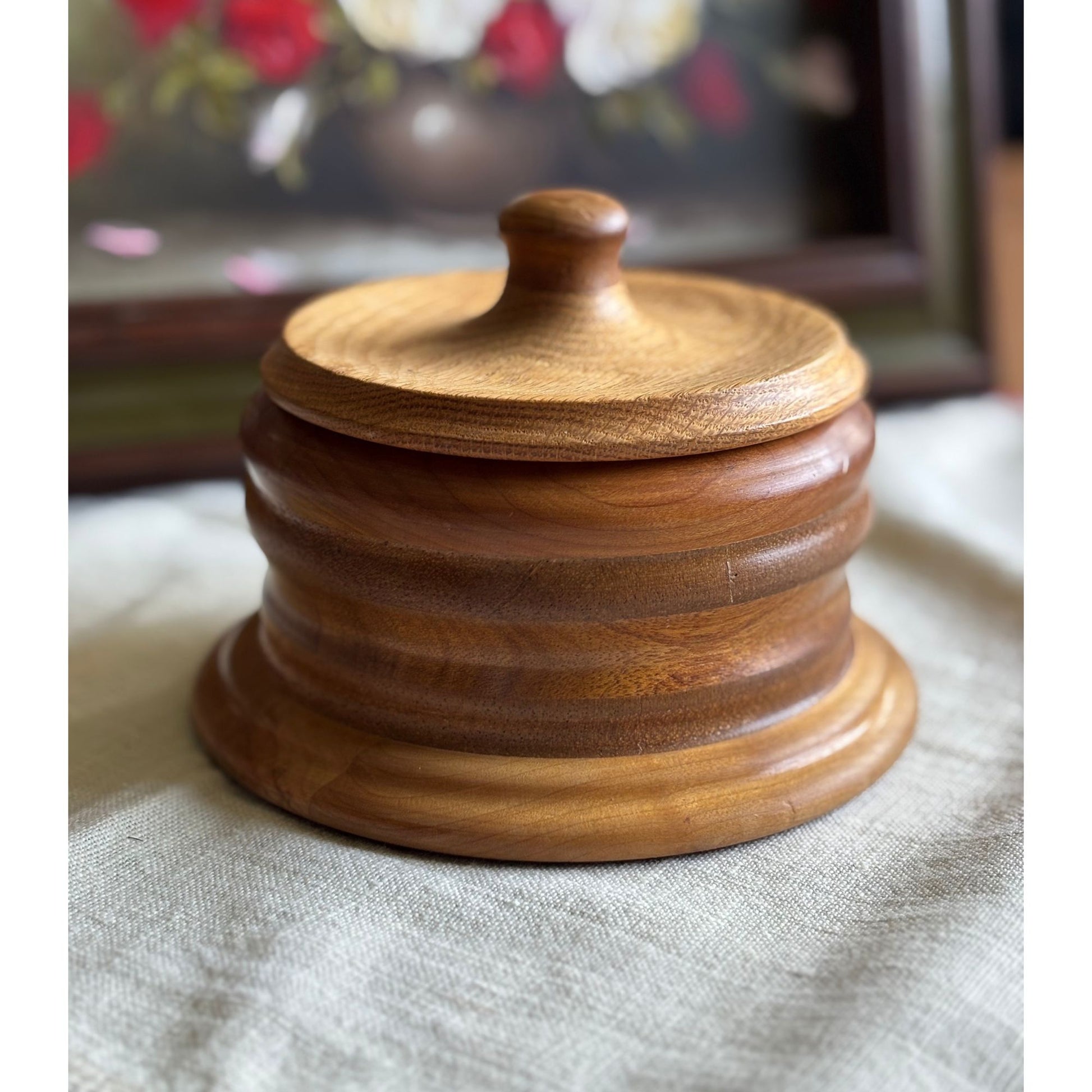 Vintage Circular Wooden Box with Lid image 0