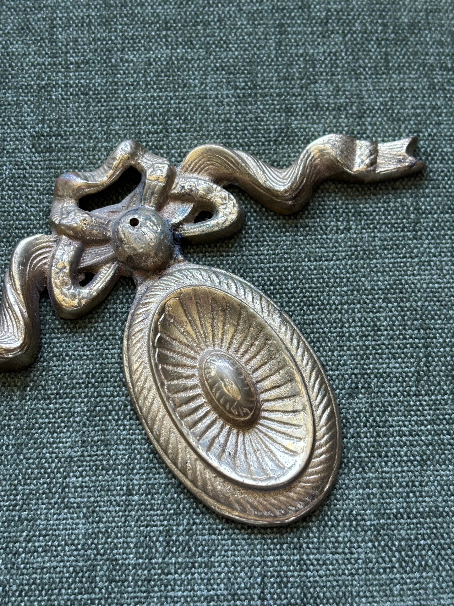 Vintage Brass Swag Bow Pediment Wall Decor Accent
