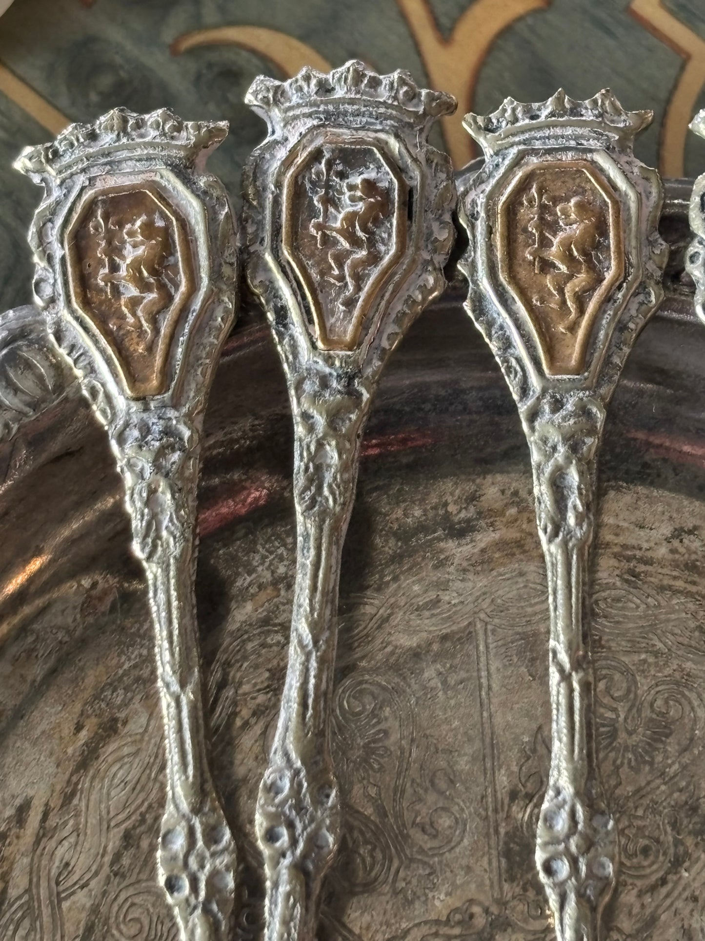 Vintage Demitasse Italian Lion Crest Small Spoons Set of 6