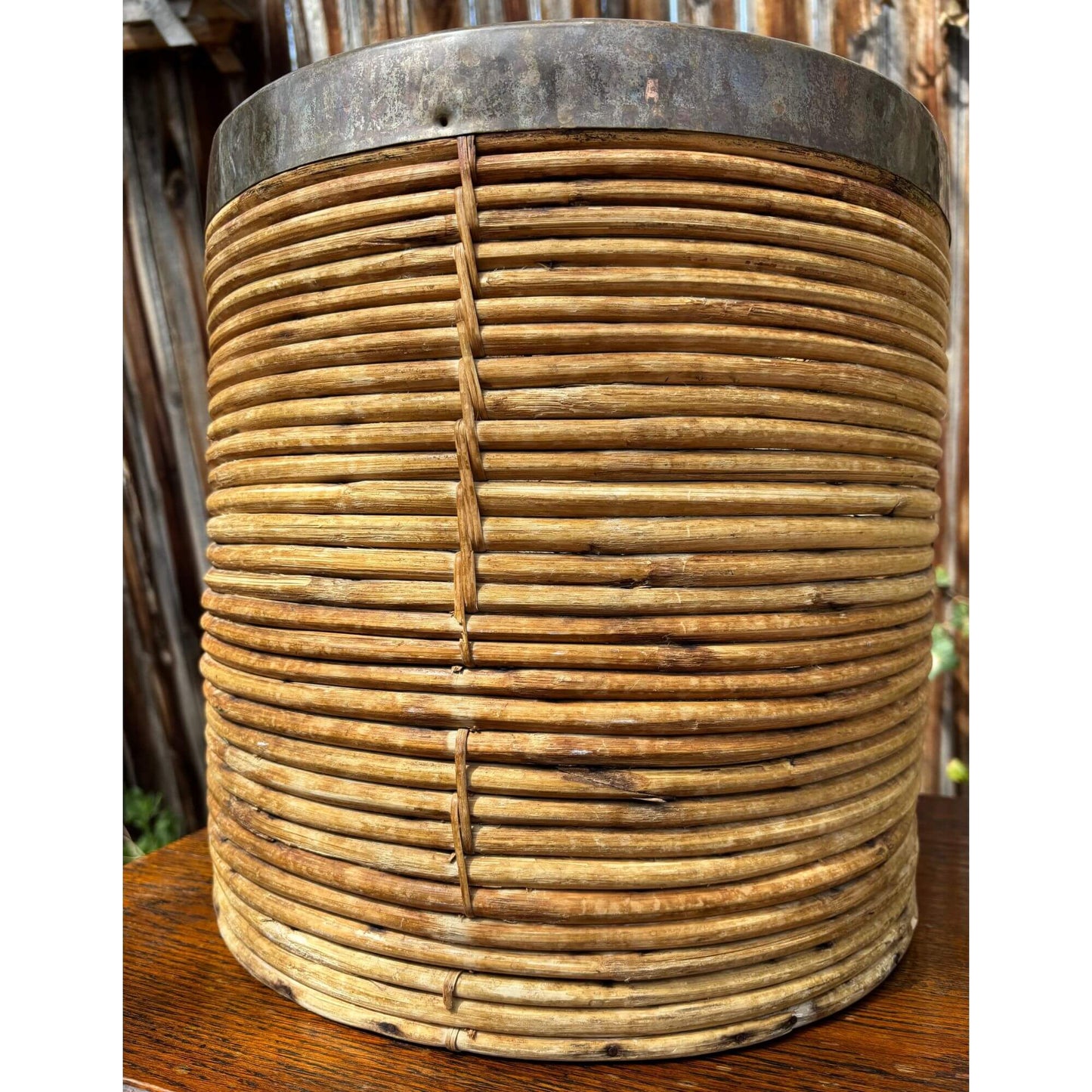 Mid Century Italian Pencil Reed Basket in the Style Of Gabriella Crespi image 1