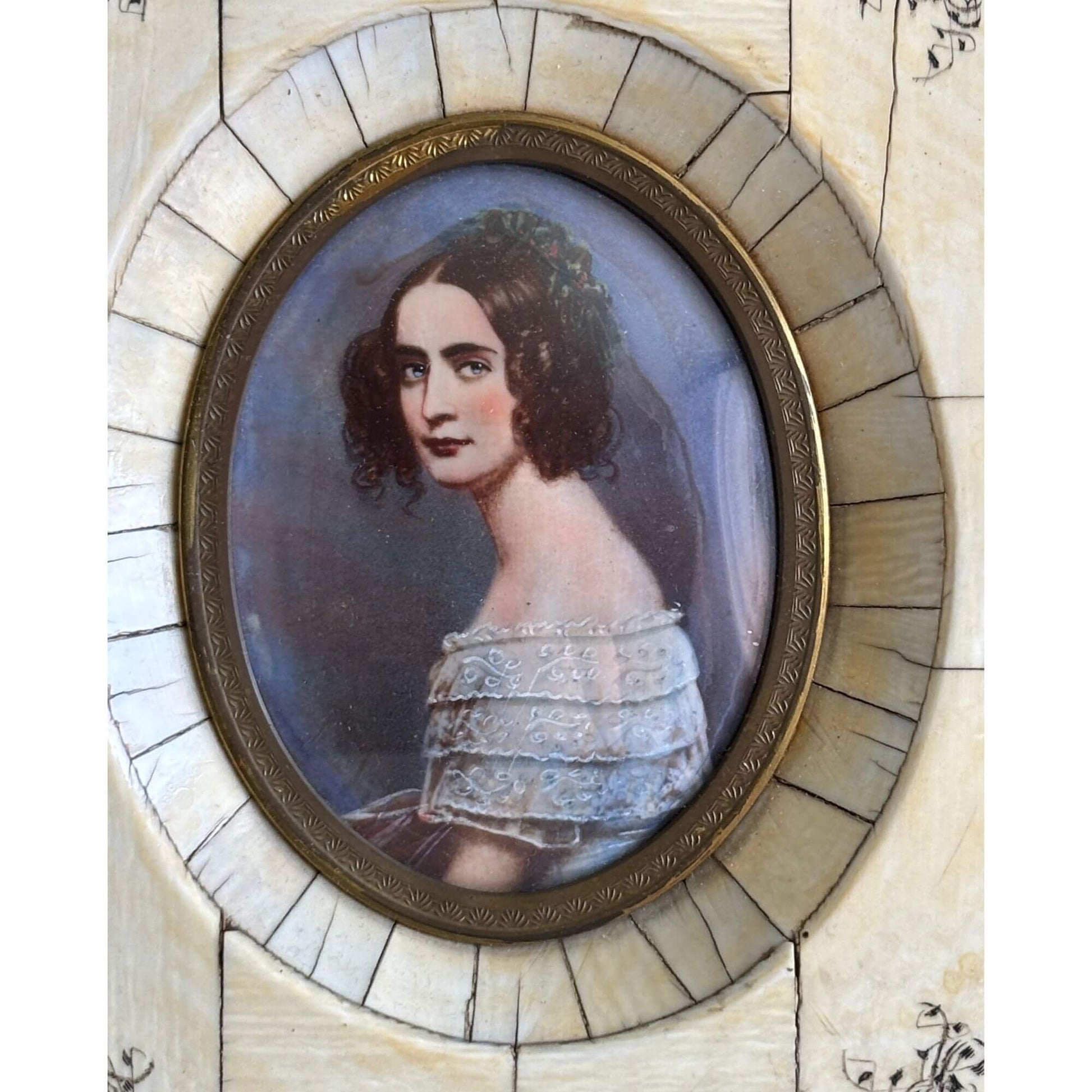 Antique 19th Century Hand Painted Miniature Woman Portrait image 1