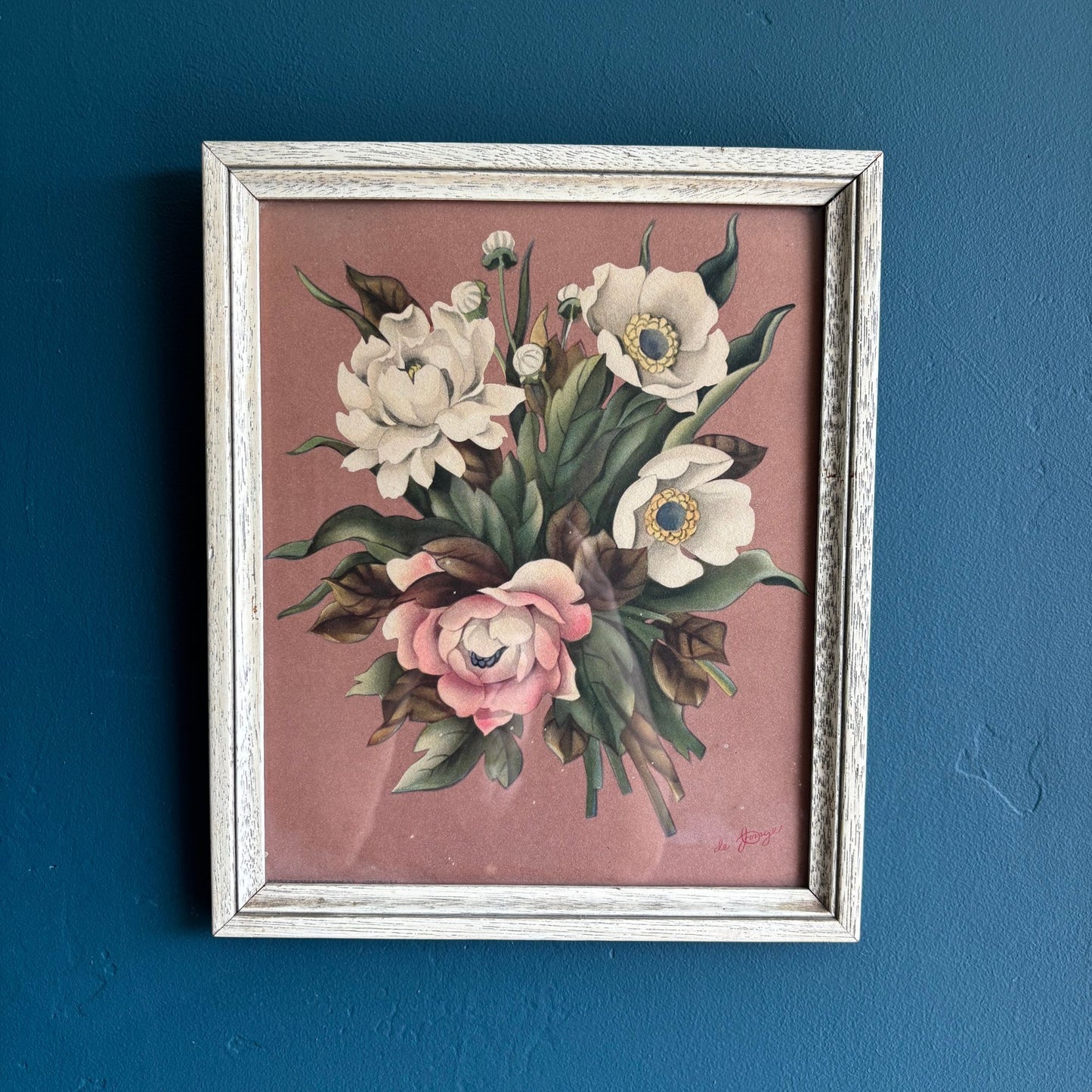 Vintage Framed Floral Magnolia Lithographs by De Jorge image 3