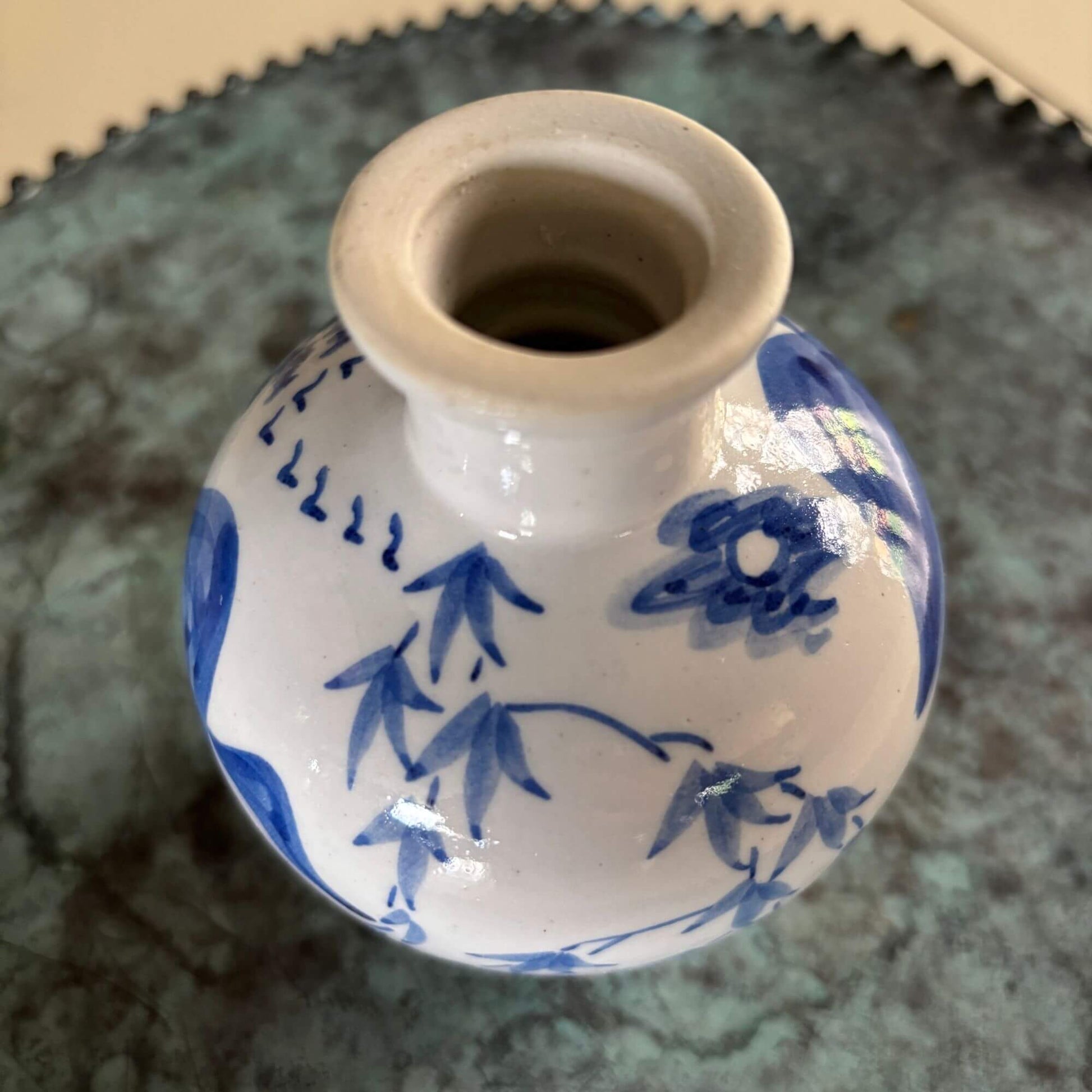 Vintage Blue & White Porcelain Bulbous Jar with Stopper image 3