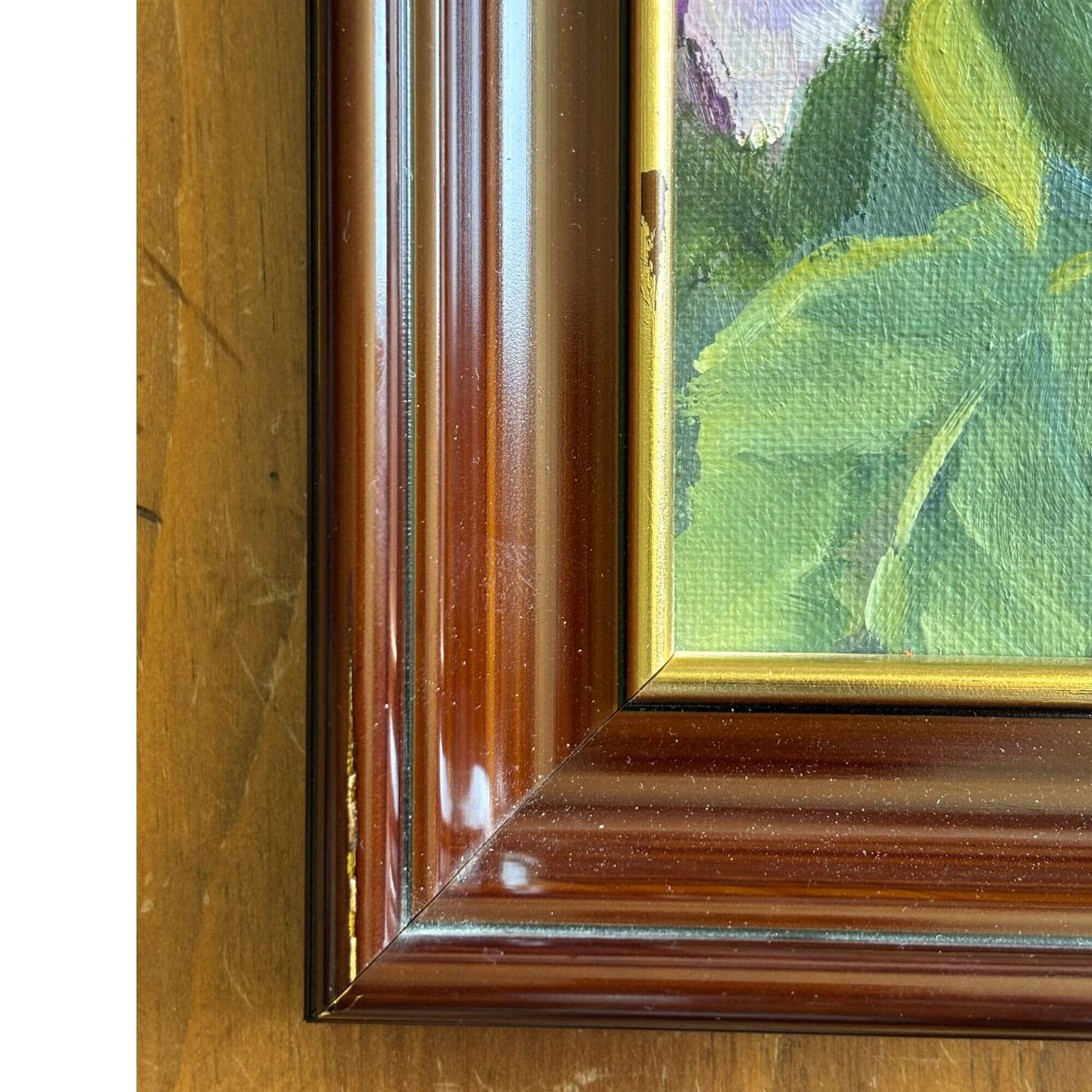 Gorgeous Framed Iris Oil Painting Dark Wood with Gold 9x12 image 5