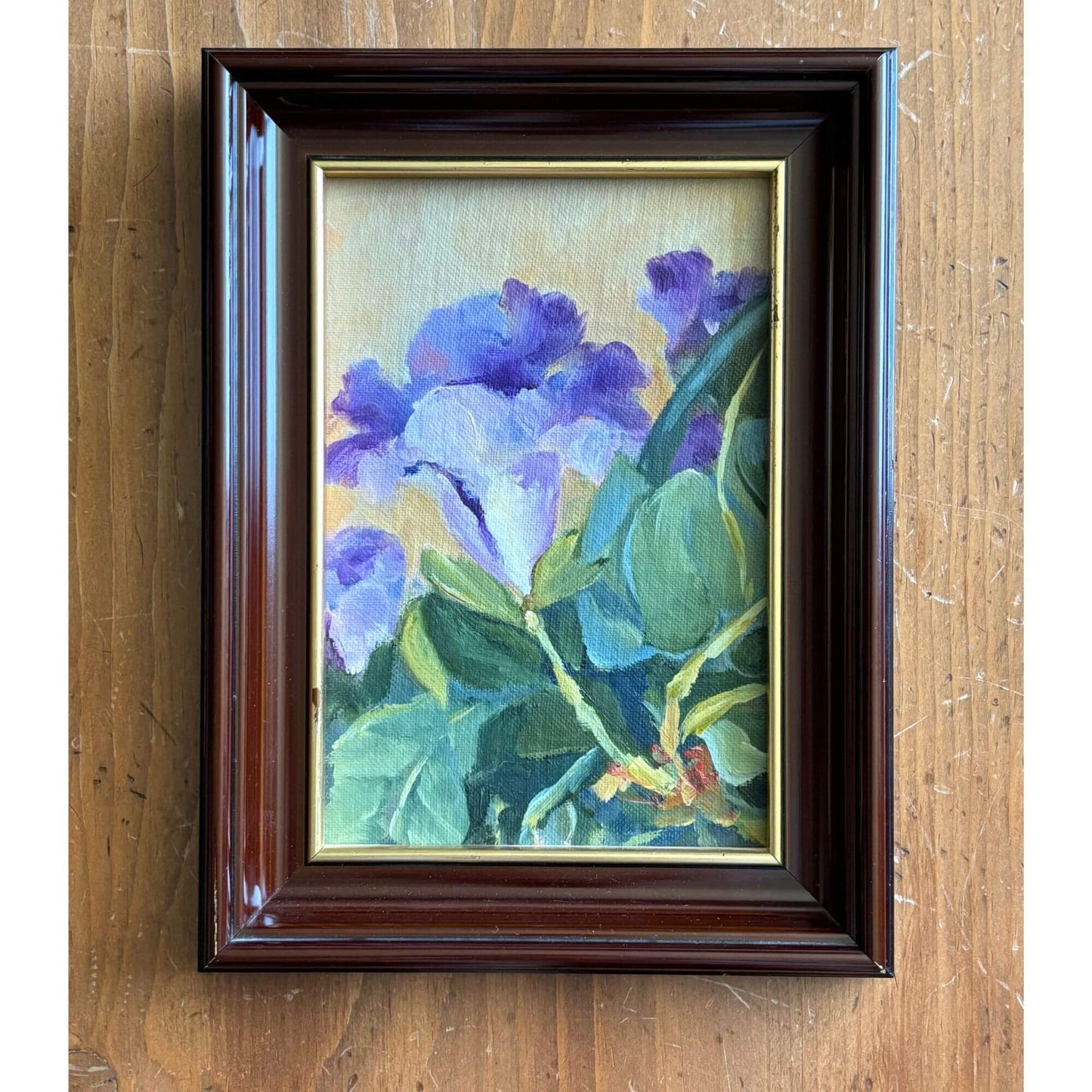 Gorgeous Framed Iris Oil Painting Dark Wood with Gold 9x12 image 2