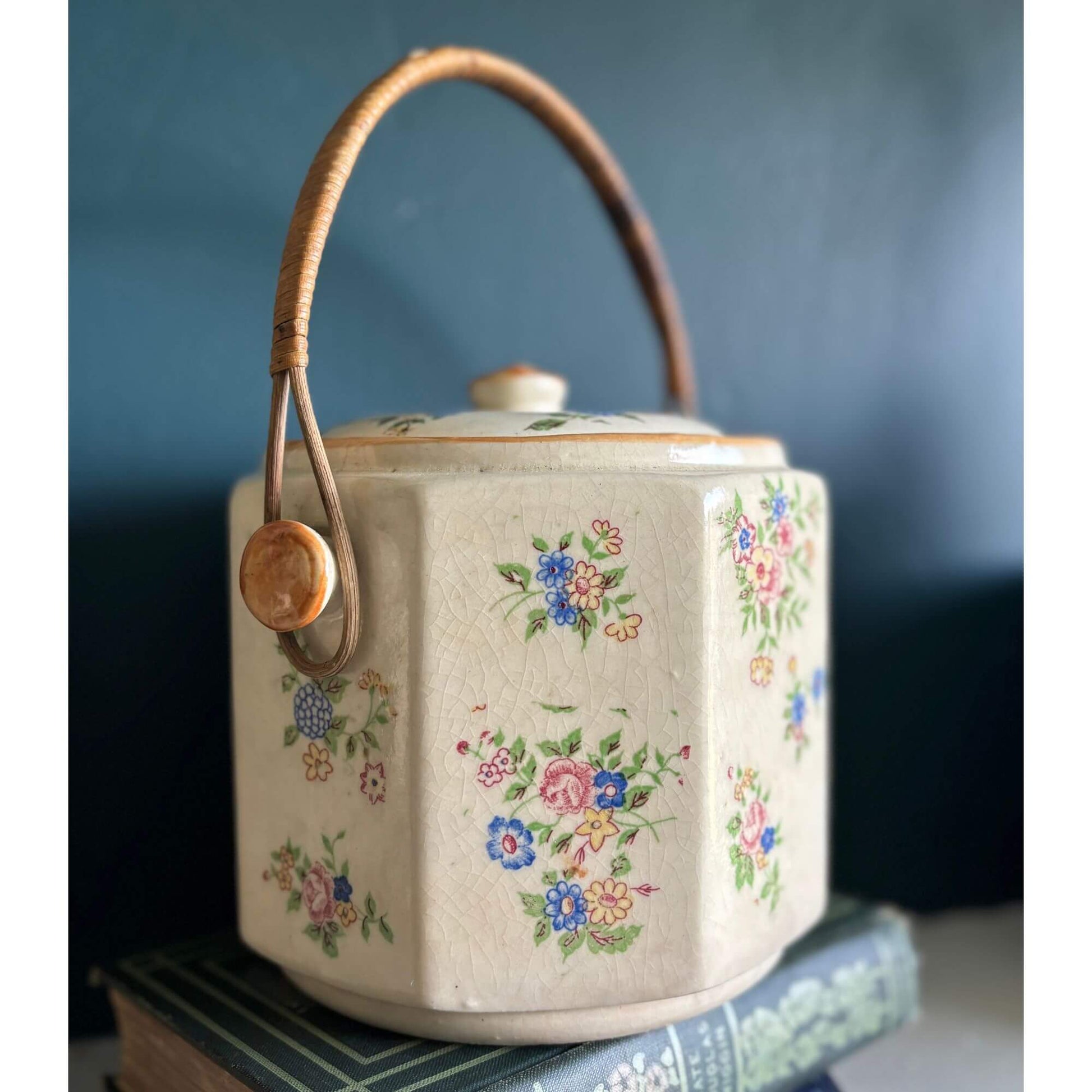 Vintage Japanese Biscuit Jar with Handle and Lid image 0