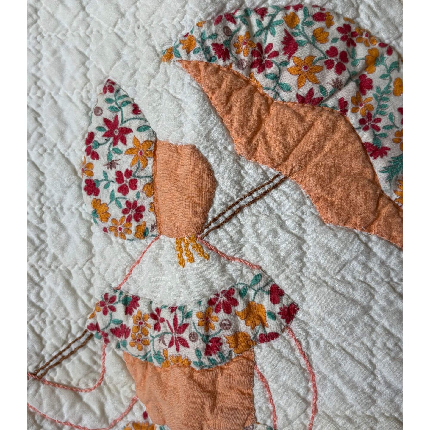 Vintage Colonial Ladies Handmade Quilt 1930's image 1