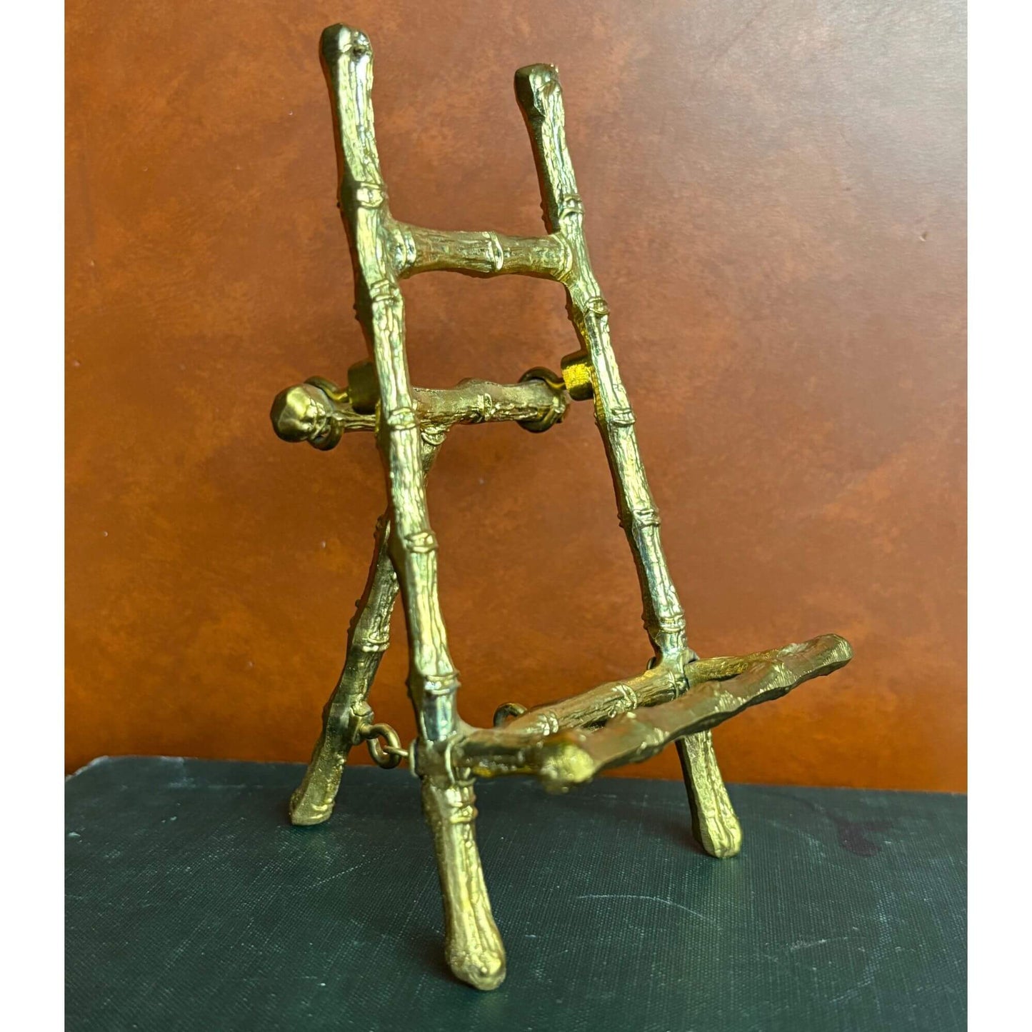 Tiny Vintage Signed Mushroom Painting with Gold Easel image 2