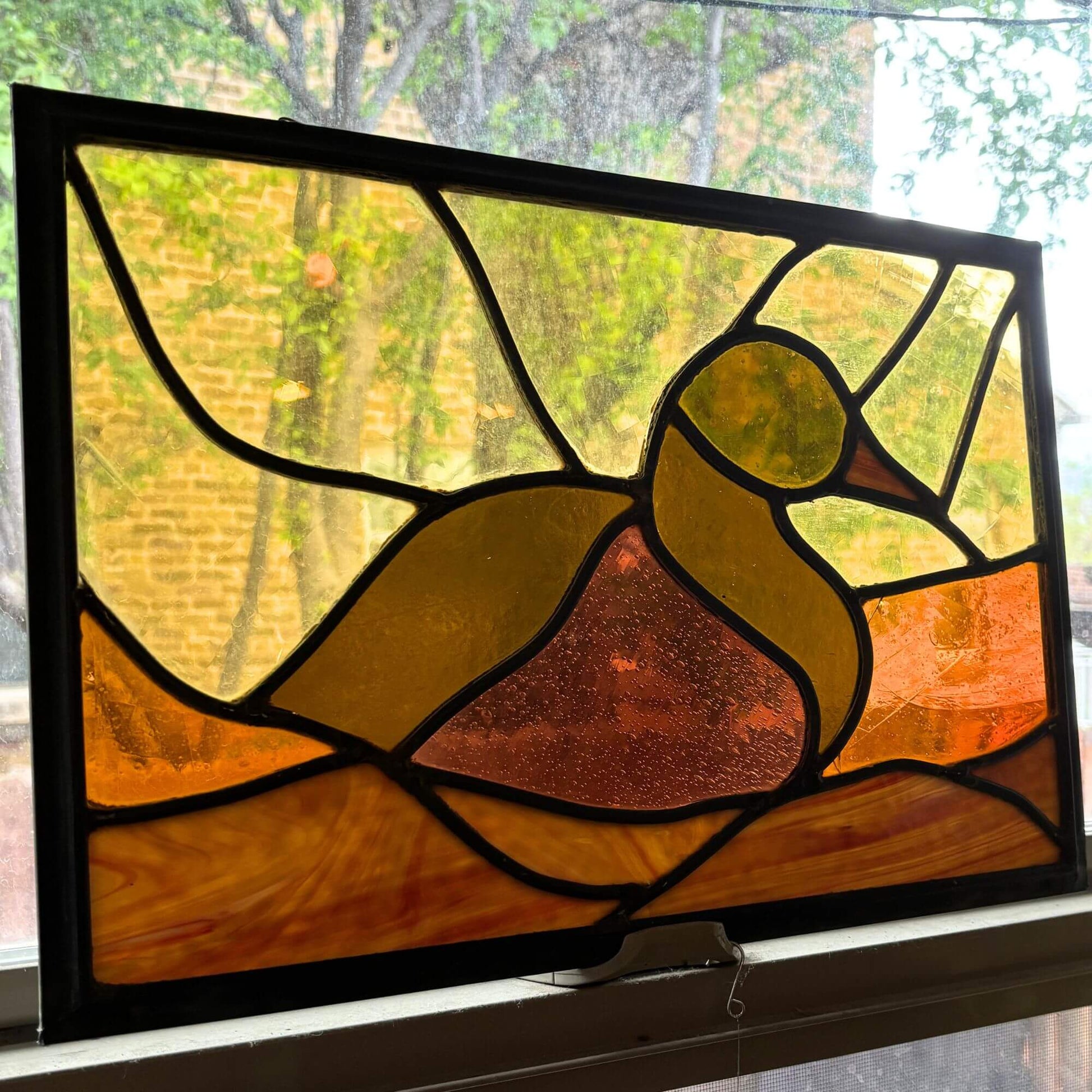 Stunning Vintage Stained Glass Duck Window Art image 0