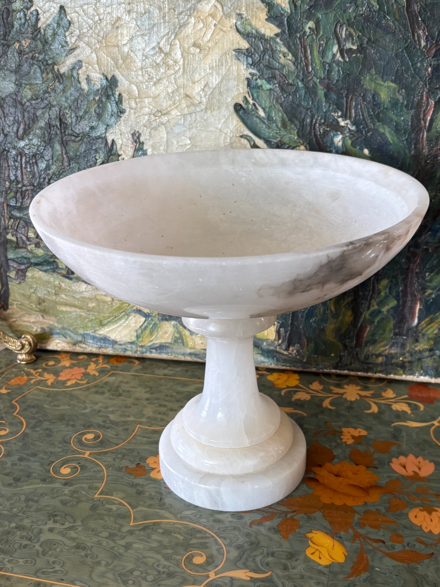 Vintage Italian Alabaster Tazza Compote Pedestal Bowl Centerpiece