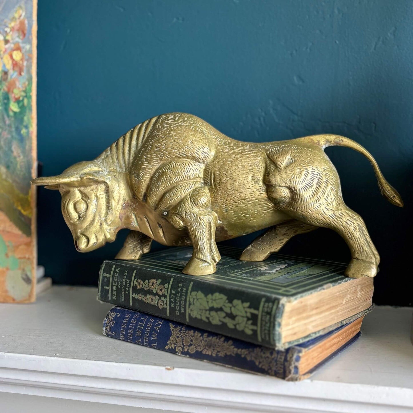 Stunning Vintage Large 12" Solid Brass Charging Bull image 0