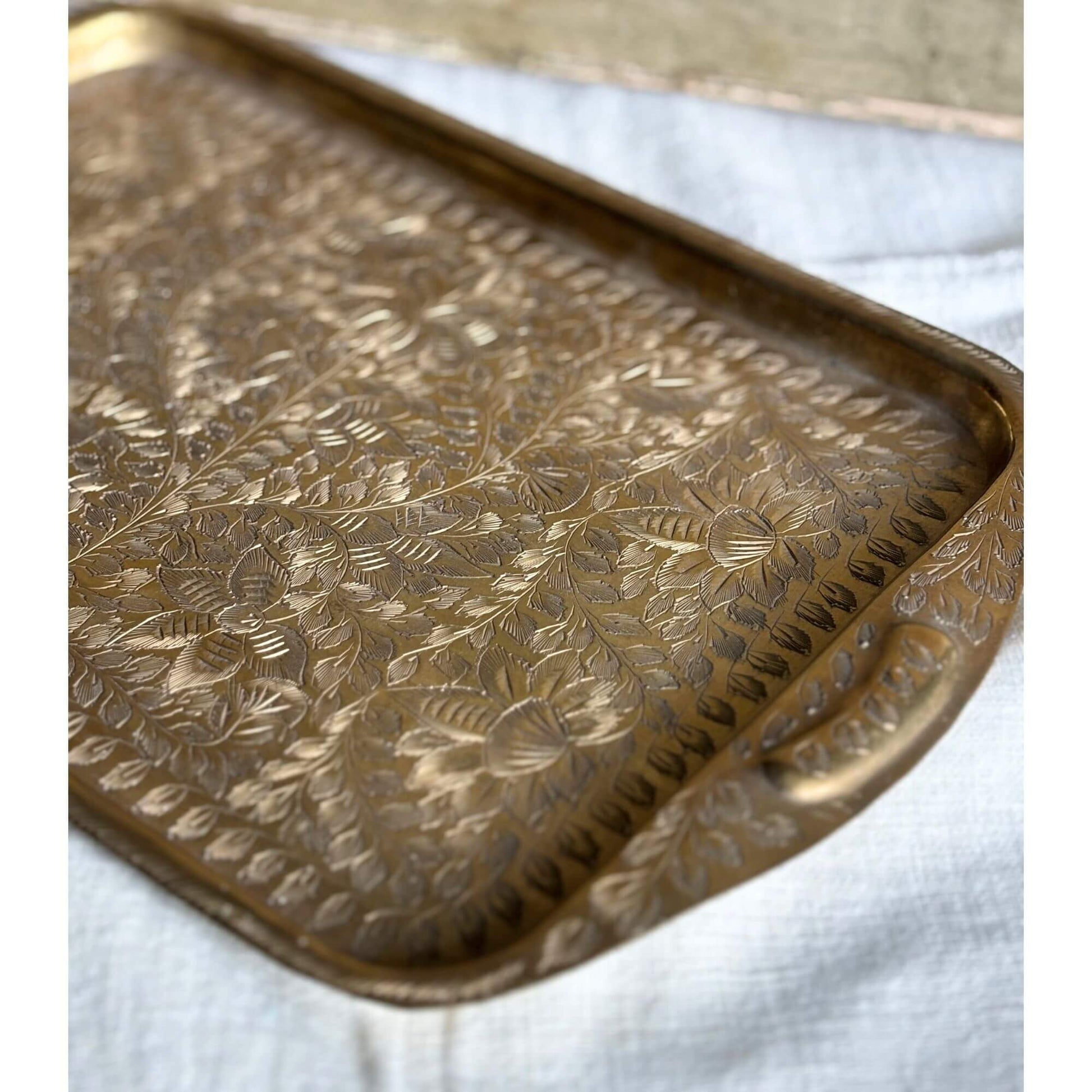 Beautiful Vintage Etched Brass Tray image 2