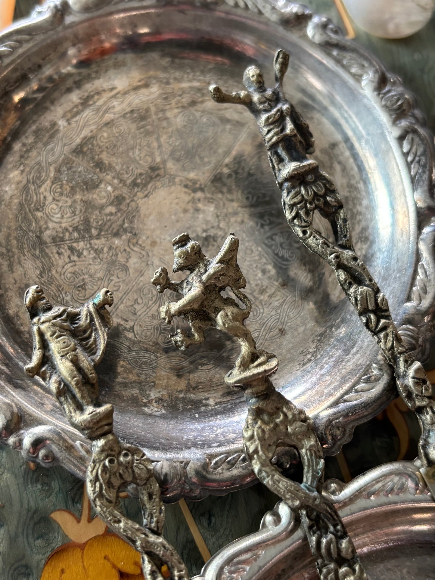 Ornate Figural Trio Small Spoon Knife Fork Utensils Charcuterie