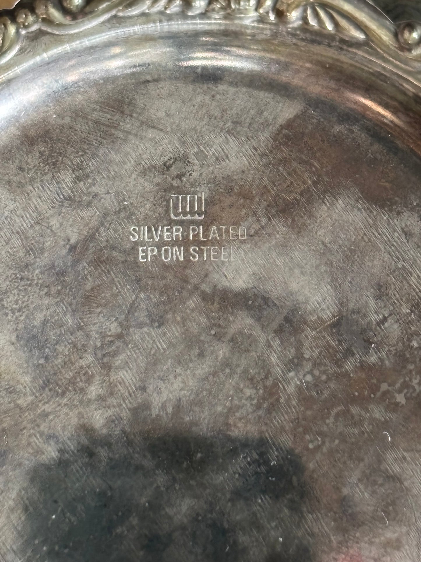 Vintage Ornate Etched Silver Plate Italian Small Tray or Catch All