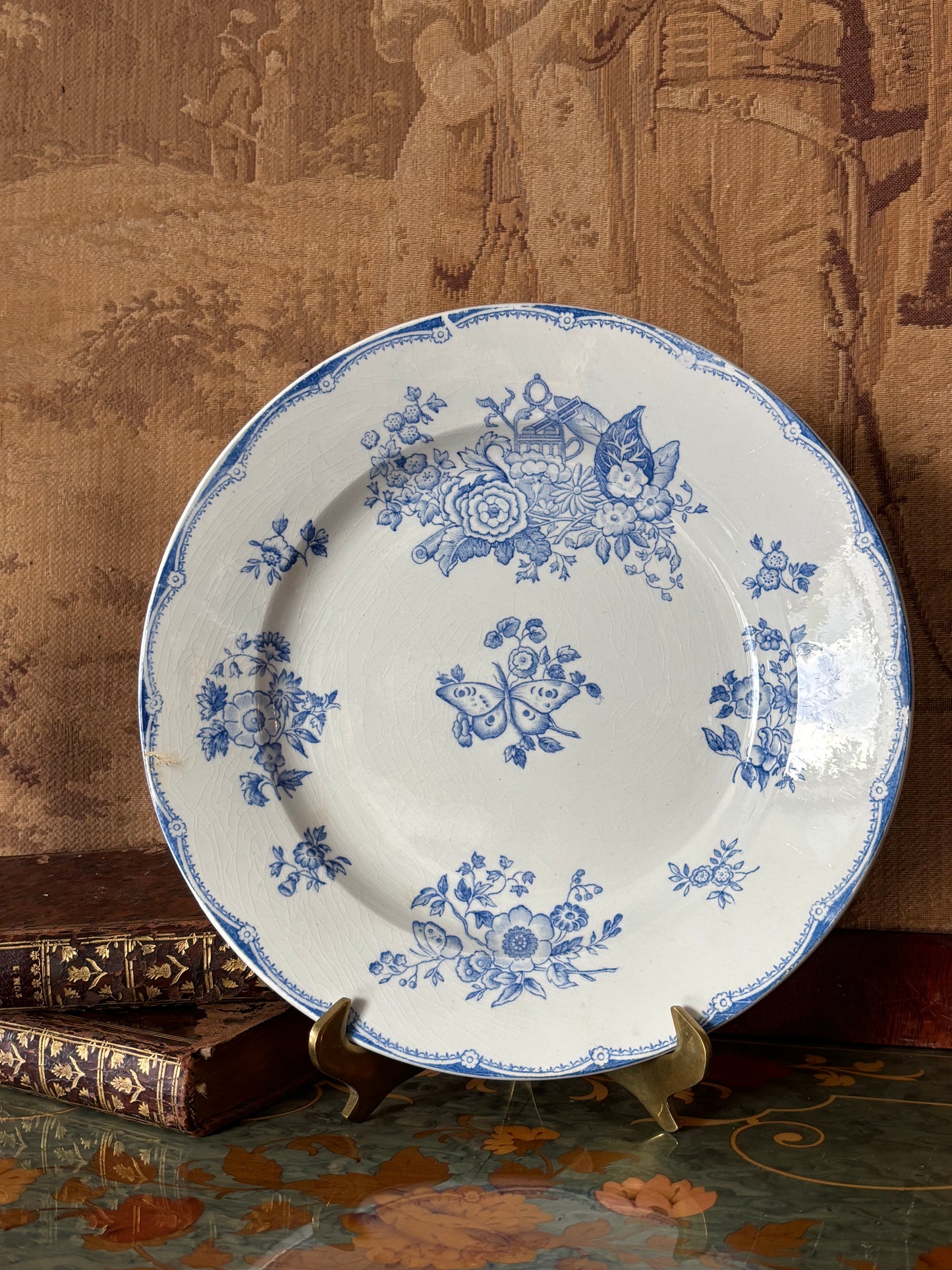 Antique French Gien Light Blue Transferware Plate 9.25"