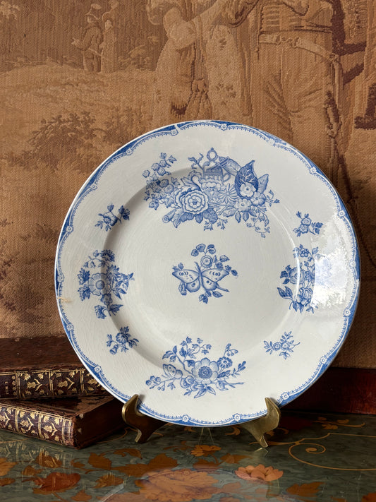 Antique French Gien Light Blue Transferware Plate 9.25"