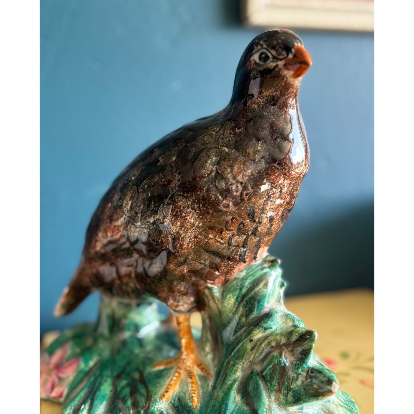 Vintage Hand-painted Ceramic Grouse Game Bird Figurines - Grass Chippy image