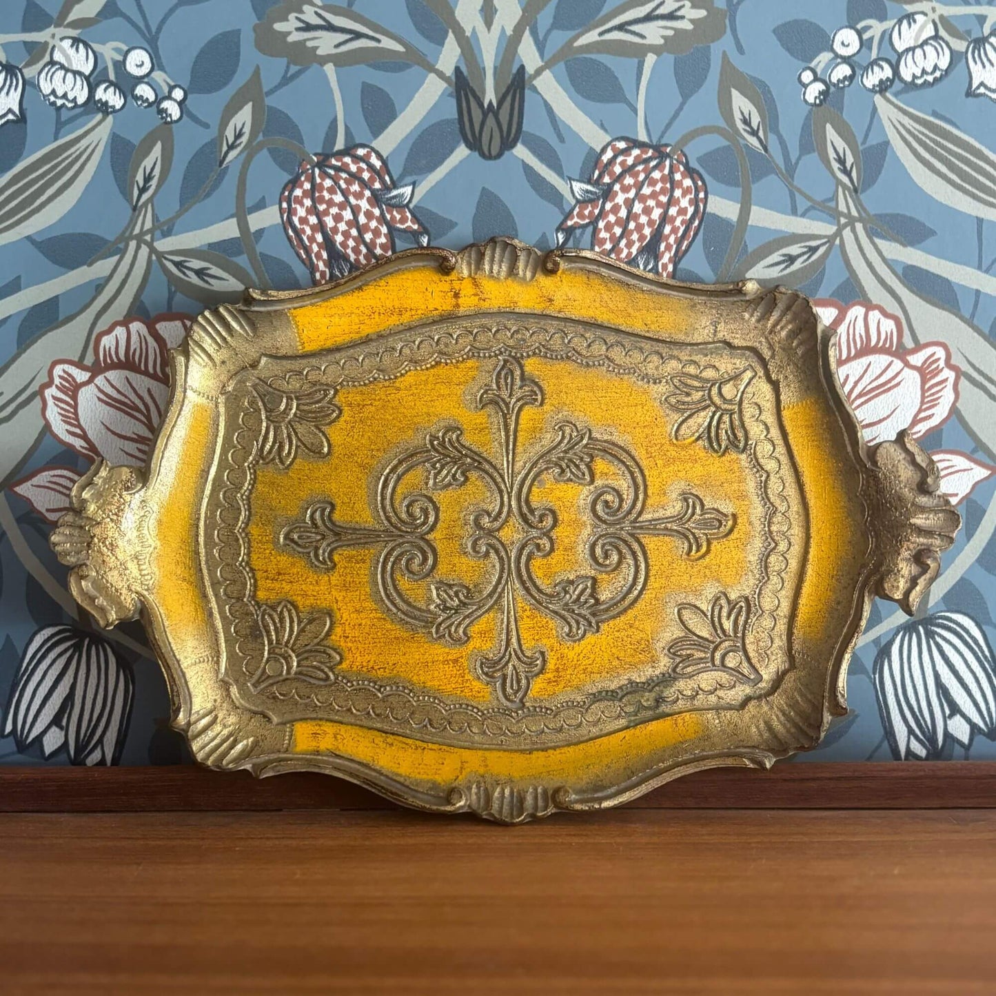 Vintage Italian Florentine Gold/Yellow Tray image 0