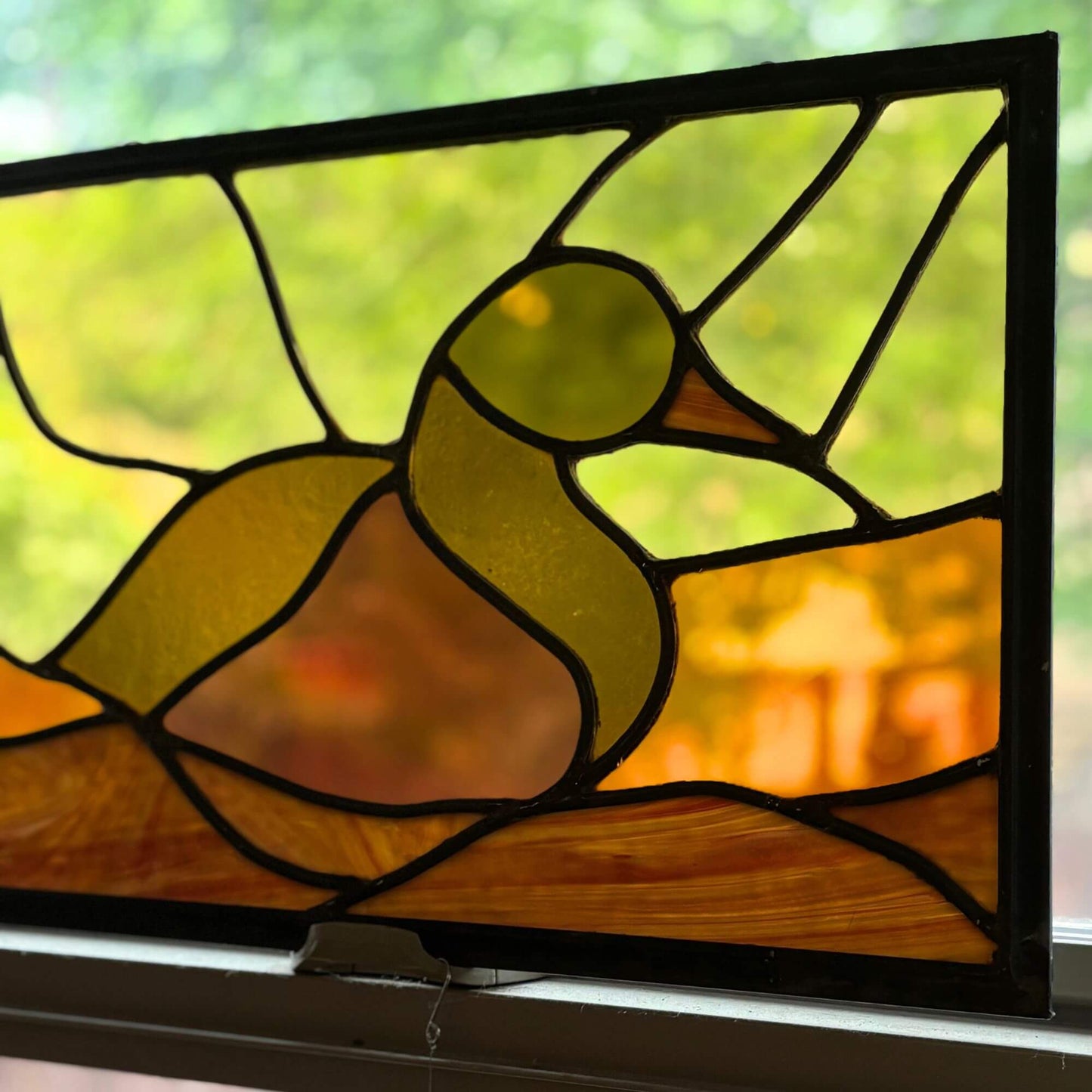 Stunning Vintage Stained Glass Duck Window Art image 1