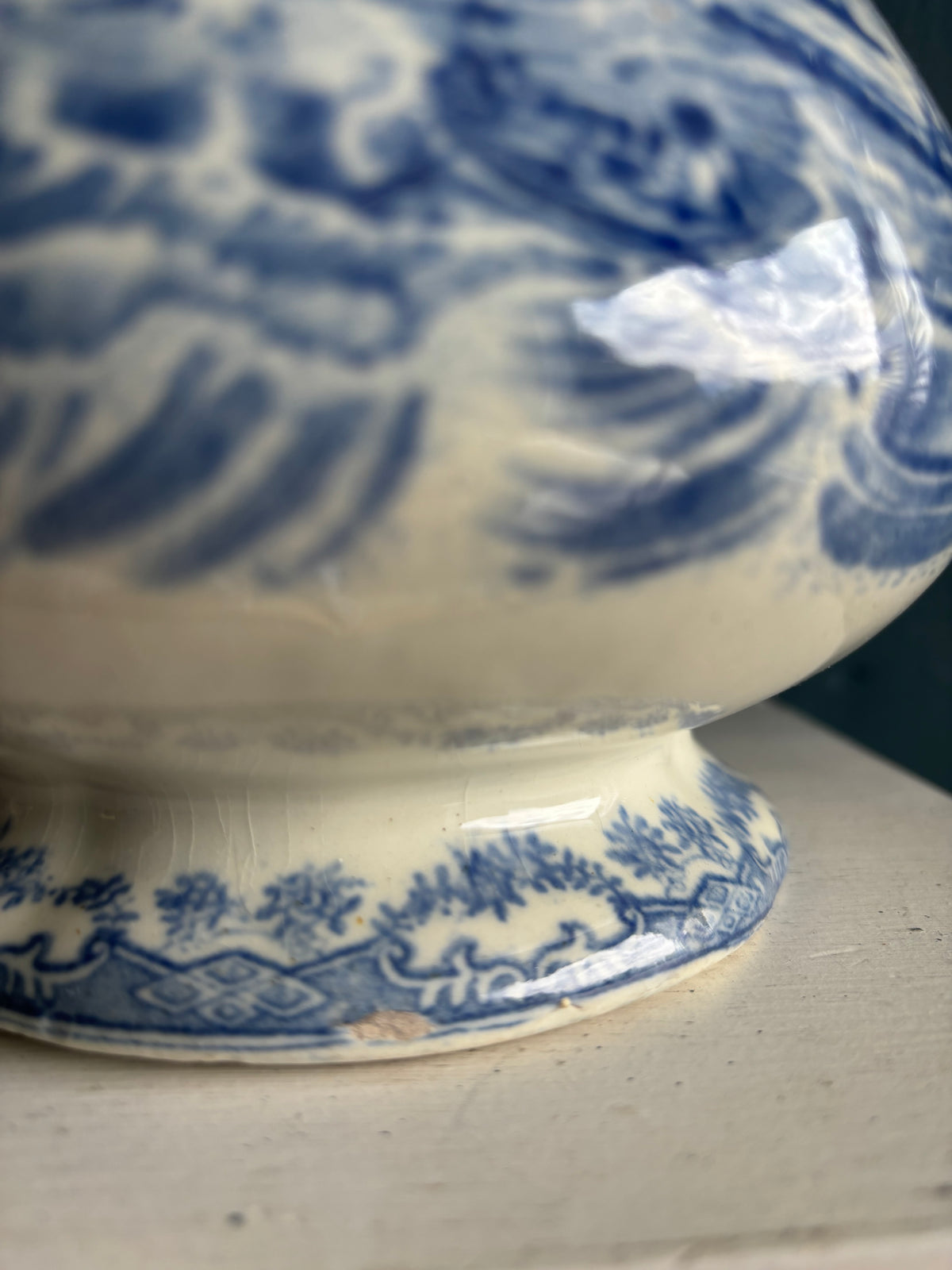 Large & Elegant Blue & White Transferware English Wash Pitcher