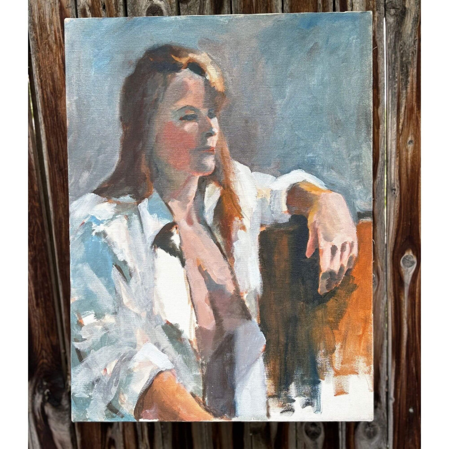 Nude Portrait of a Woman Sitting Painting on Canvas 18x24 image 0