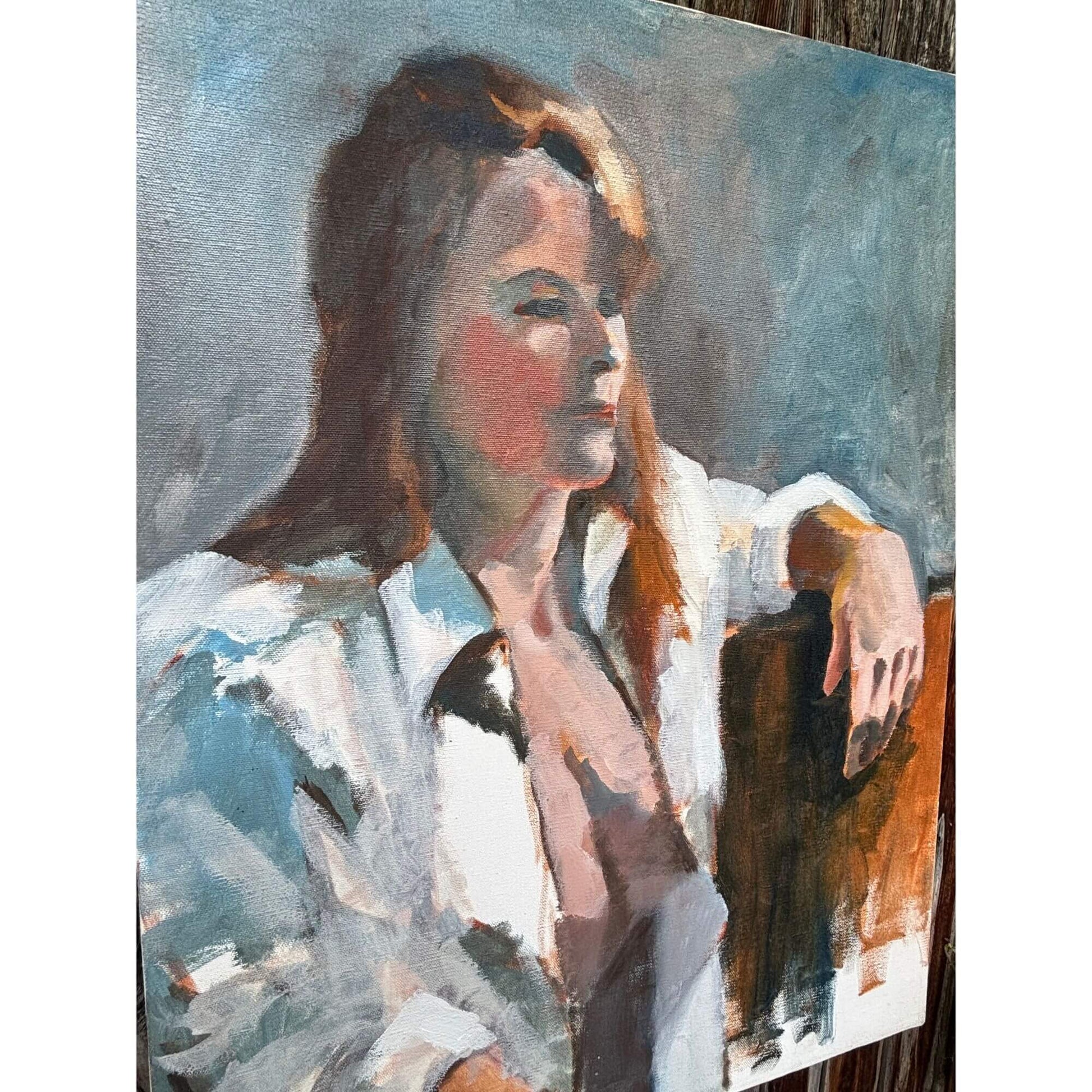 Nude Portrait of a Woman Sitting Painting on Canvas 18x24 image 1