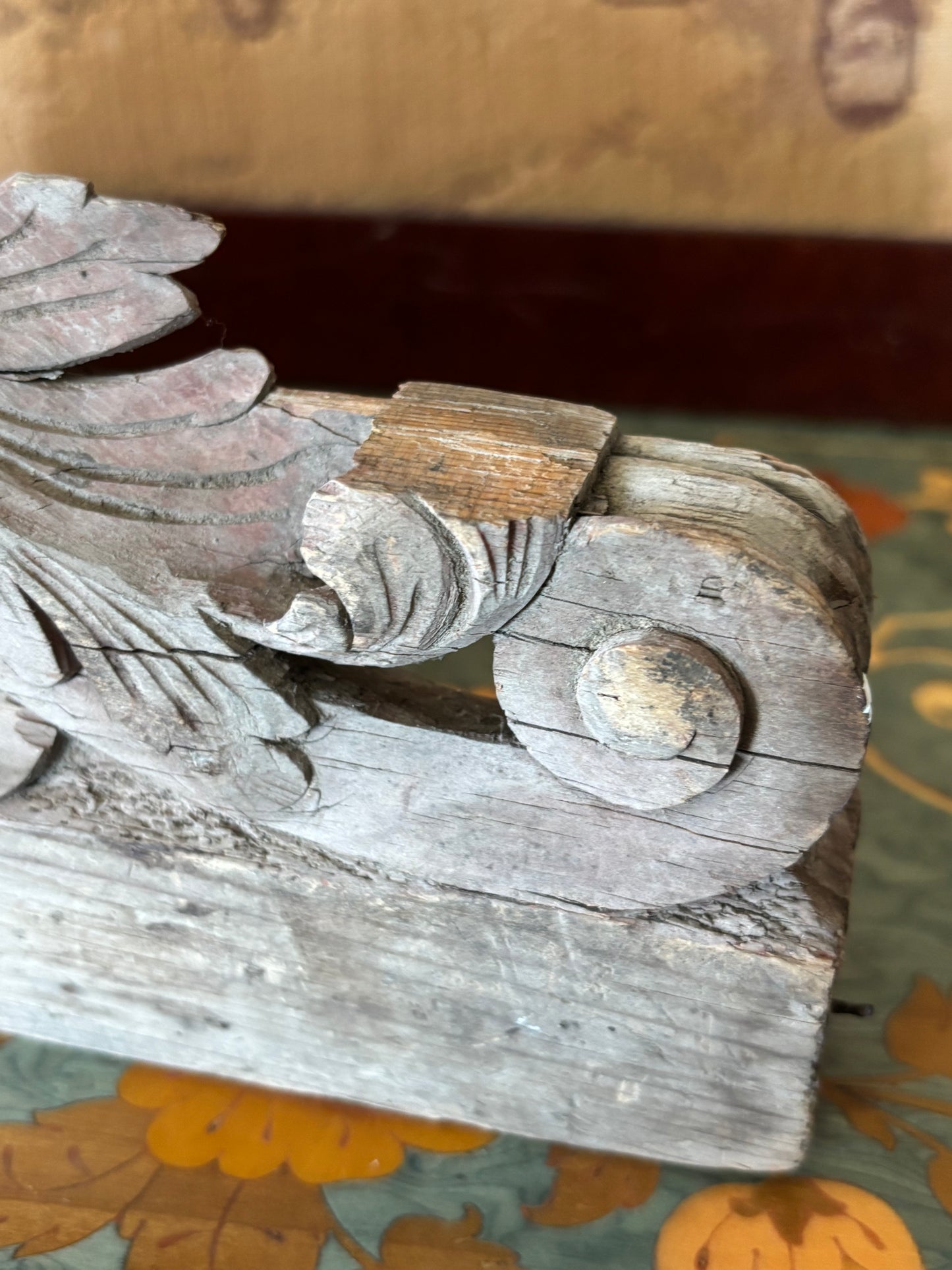 Early Hand Carved Architectural Salvage Wood Piece Sculpture